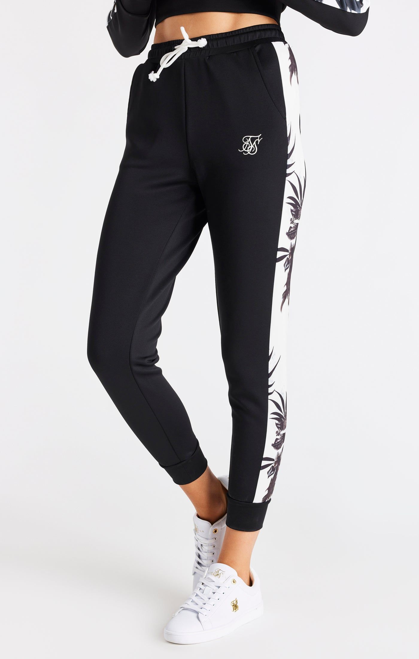 SikSilk Retro Fire Track Pants - Black & Ecru sold by Siksilk