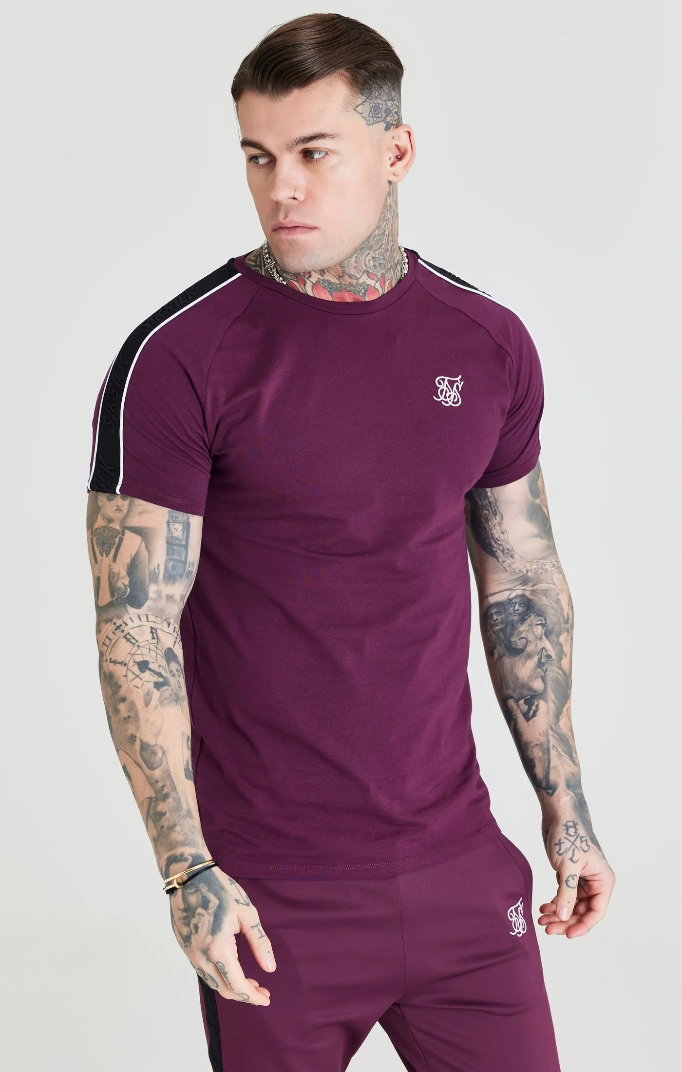 SikSilk Taped Square Hem Tee - Burgundy & Black sold by Siksilk product image thumbnail 2