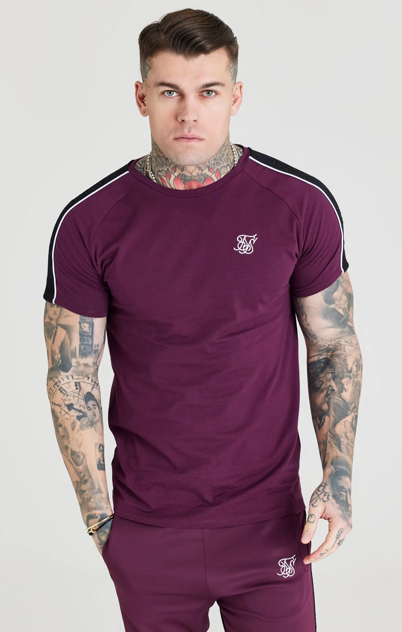 SikSilk Taped Square Hem Tee - Burgundy & Black sold by Siksilk