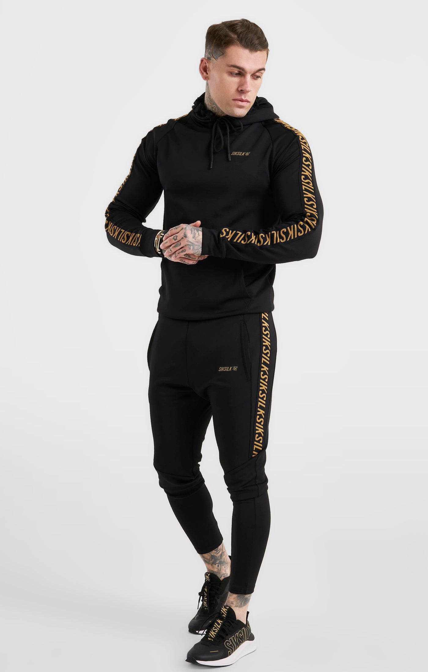 Black Sports Taped Muscle Fit Hoodie sold by Siksilk product image thumbnail 4