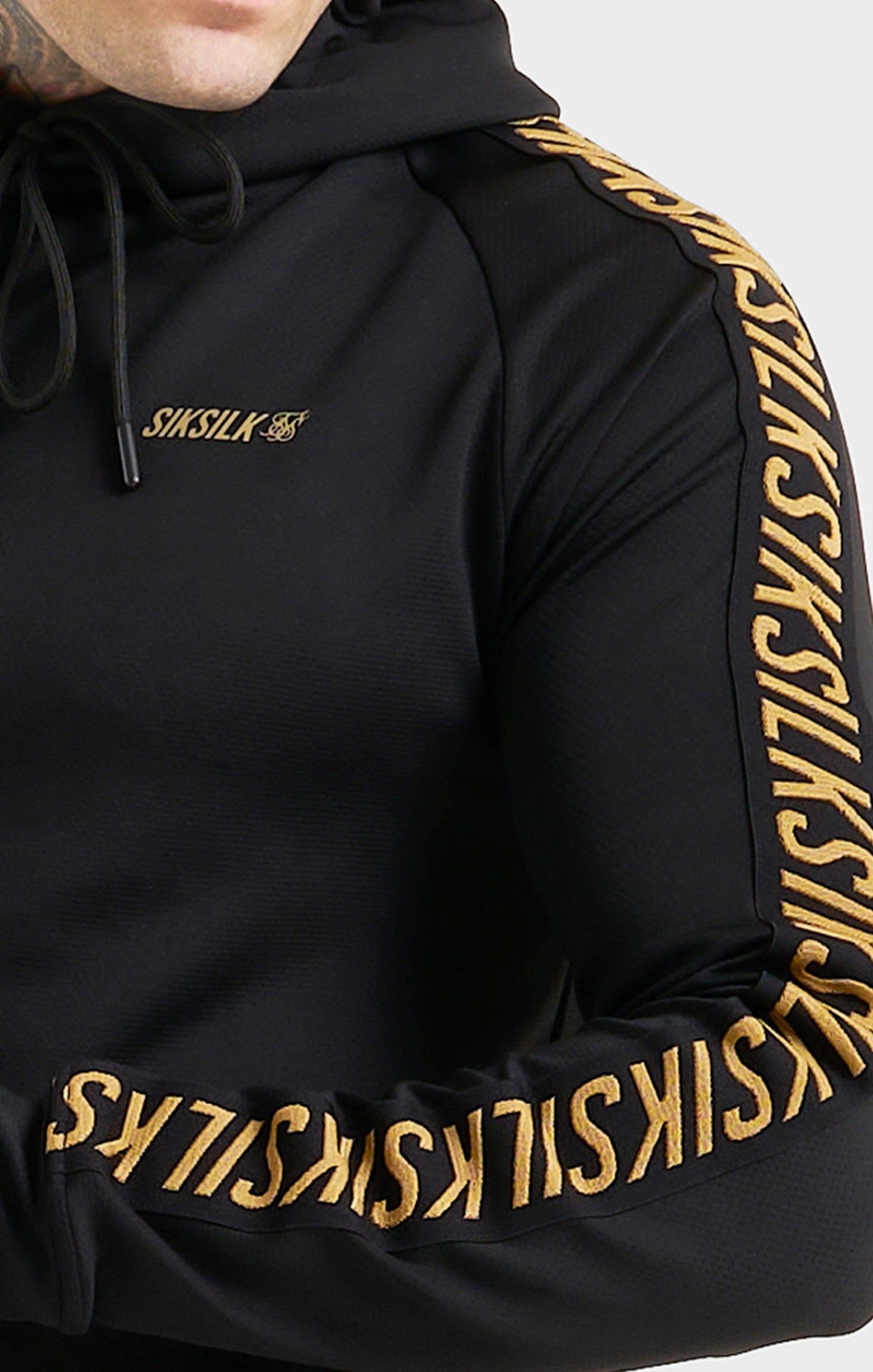 Black Sports Taped Muscle Fit Hoodie sold by Siksilk product image thumbnail 2