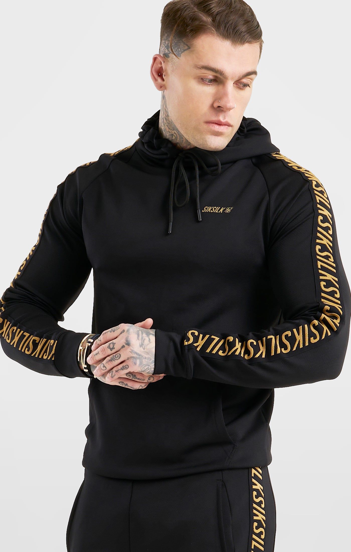 Black Sports Taped Muscle Fit Hoodie sold by Siksilk