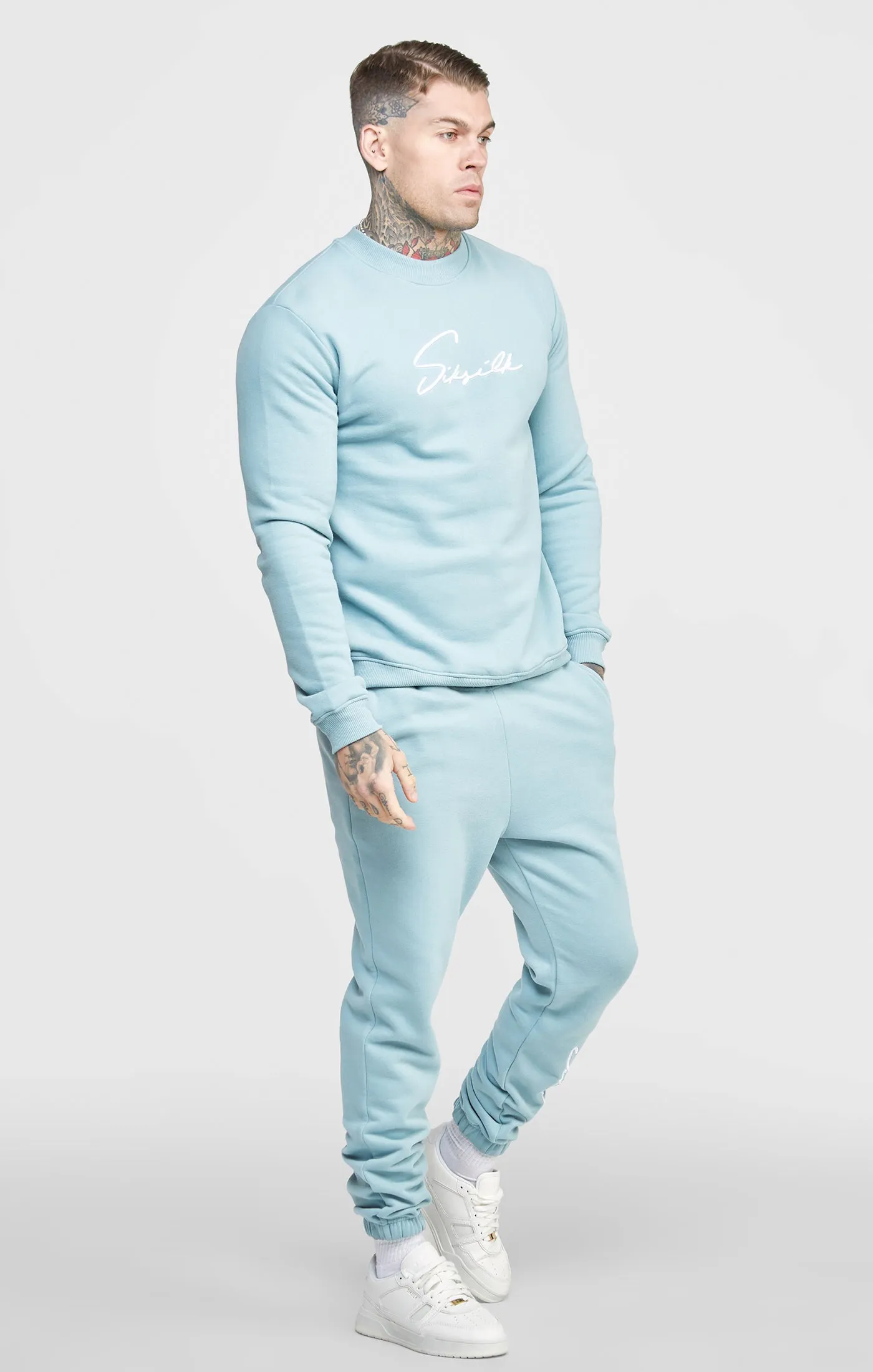 Blue Script Embroidery Sweatshirt sold by Siksilk product image thumbnail 4