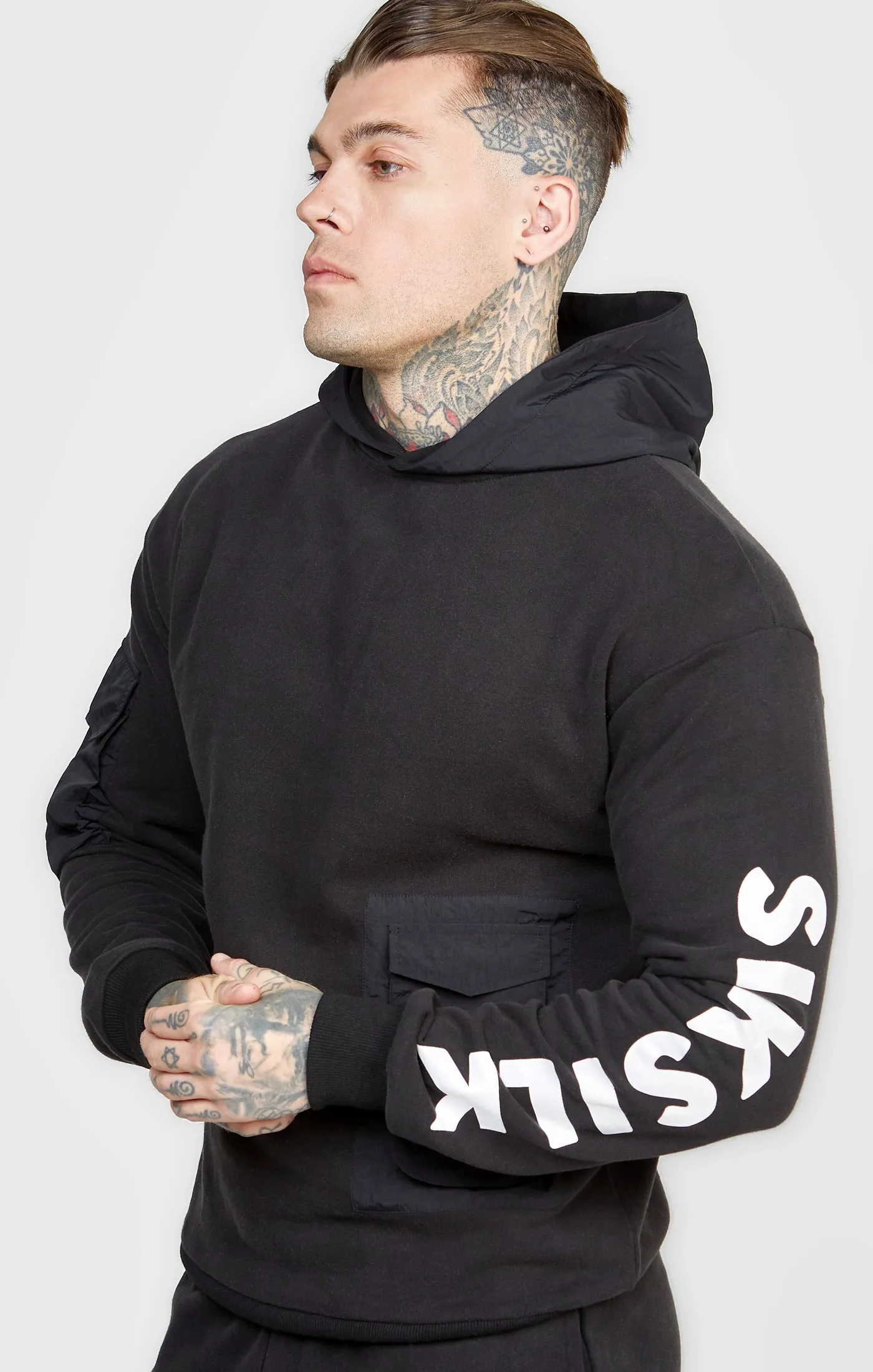 Black Contrast Pocket Oversized Hoodie sold by Siksilk
