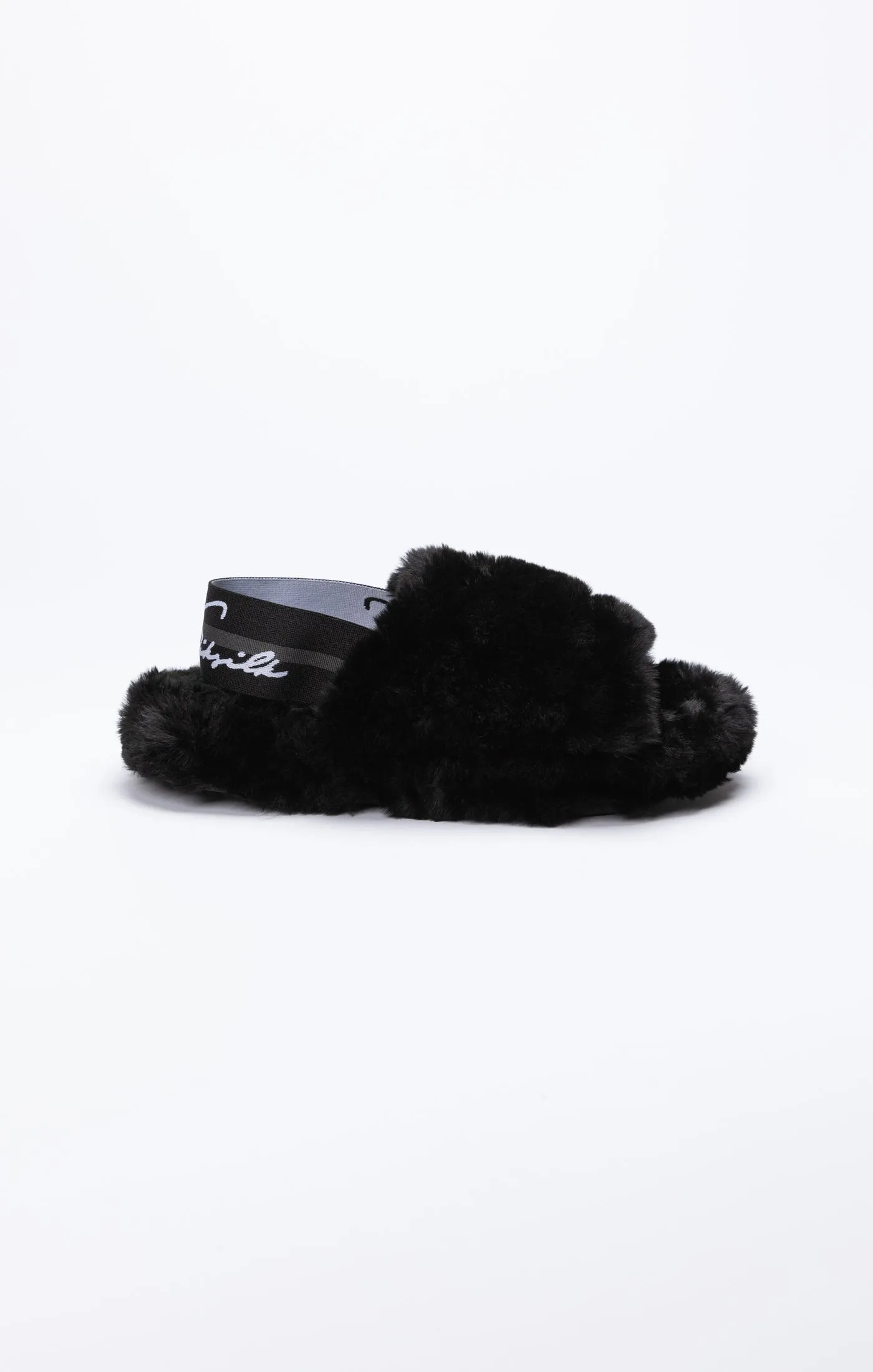 Black Fluffy Slide Slipper sold by Siksilk