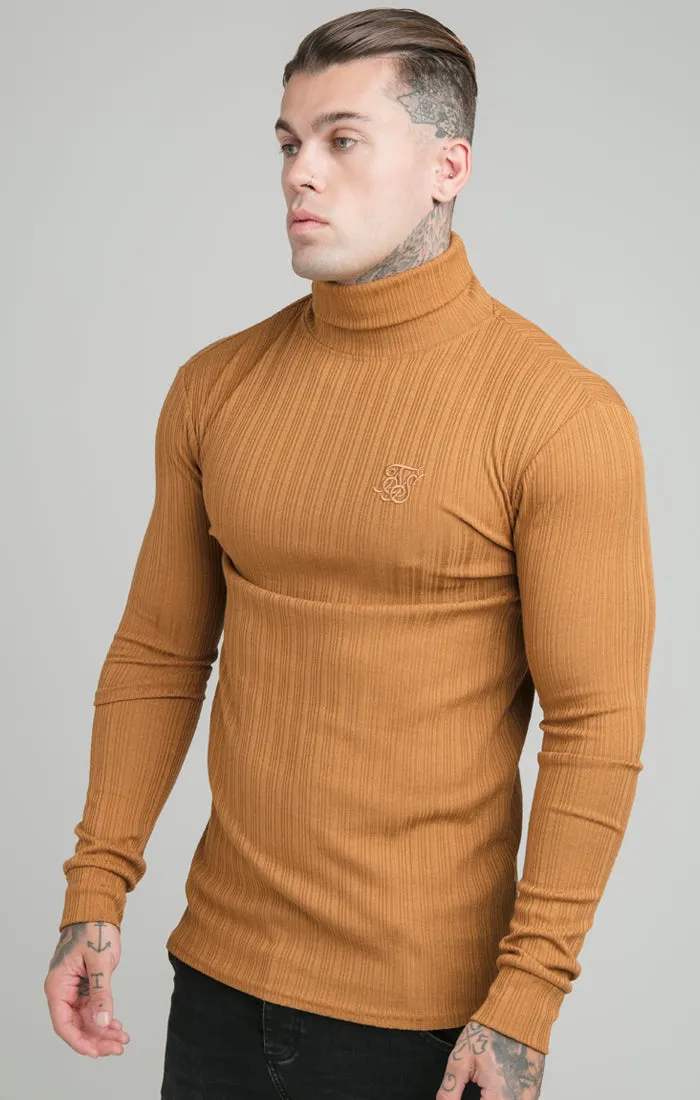 SikSilk L/S New Rib Knit Polo Neck - Tan sold by Siksilk