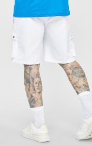 White Elasticated Denim Cargo Short sold by Siksilk