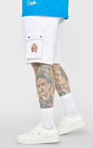 White Elasticated Denim Cargo Short sold by Siksilk