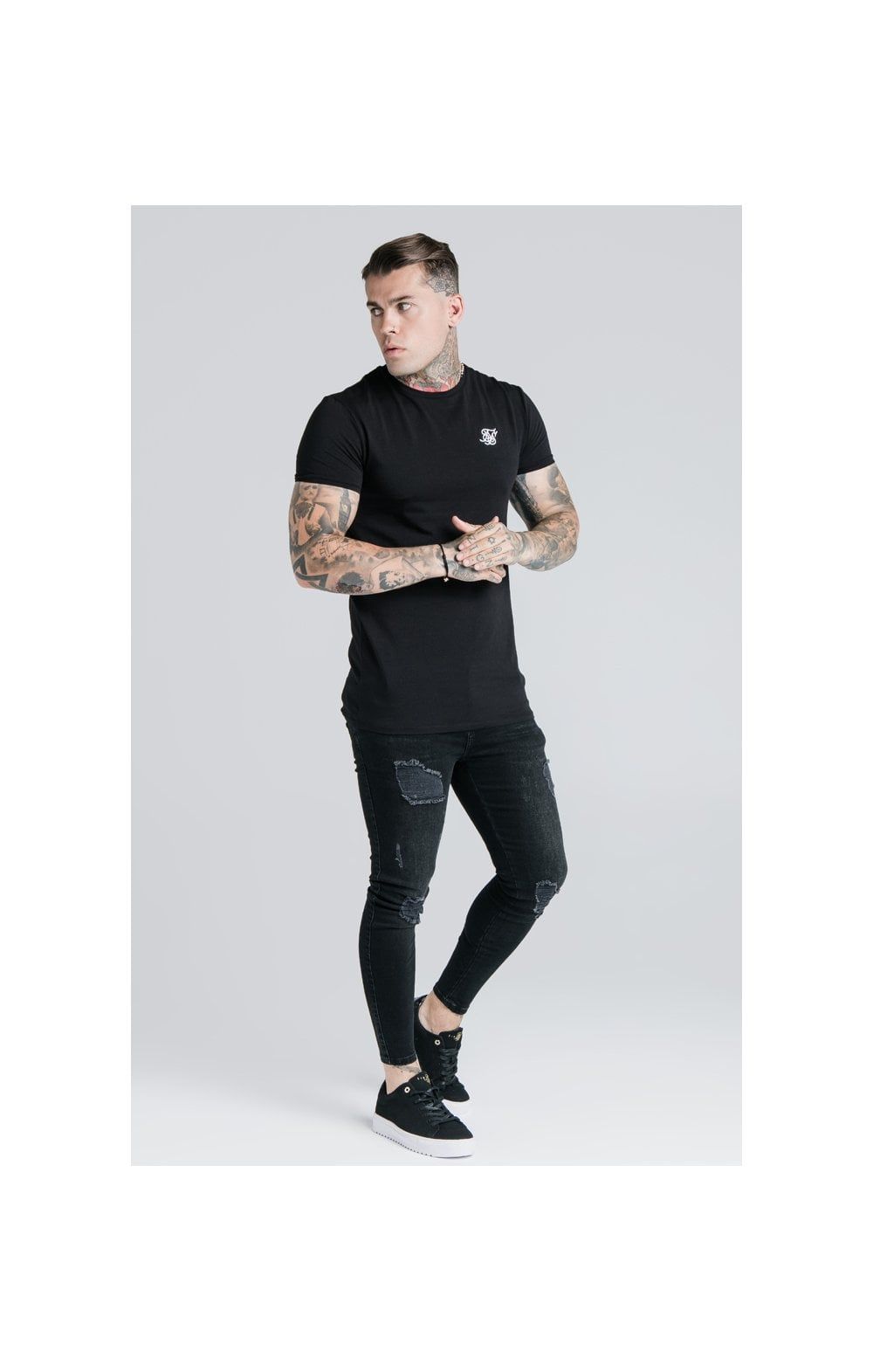 Black Essential Muscle Fit T-Shirt sold by Siksilk product image thumbnail 3