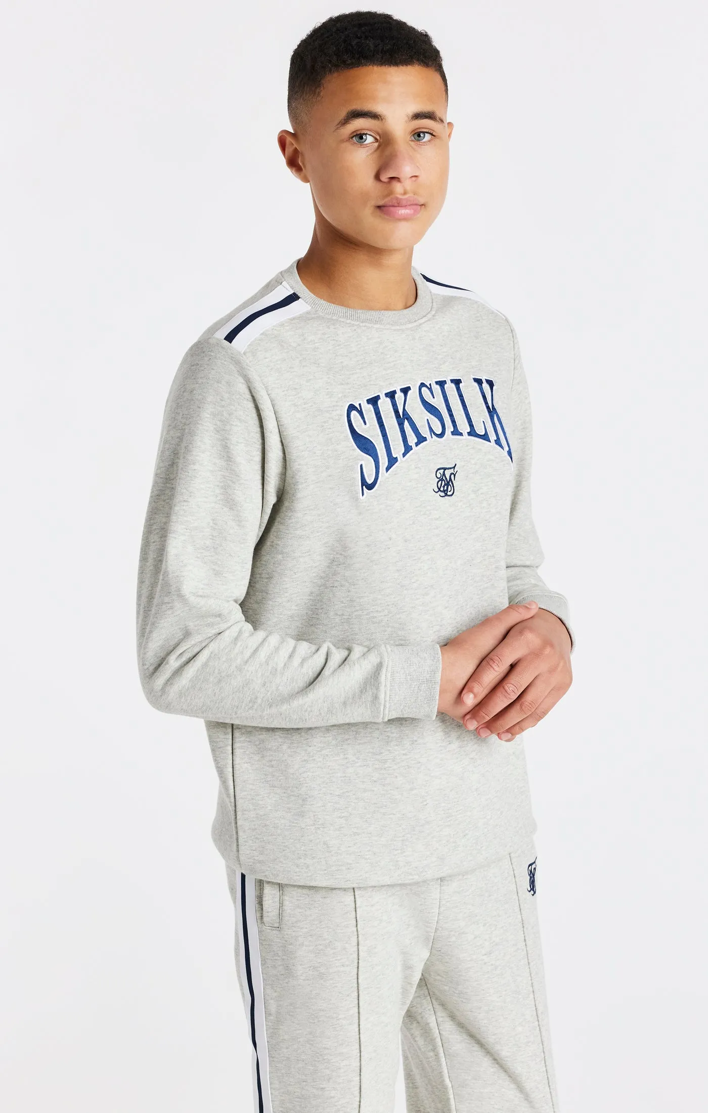 Boys Grey Marl Varsity Crew Sweatshirt sold by Siksilk