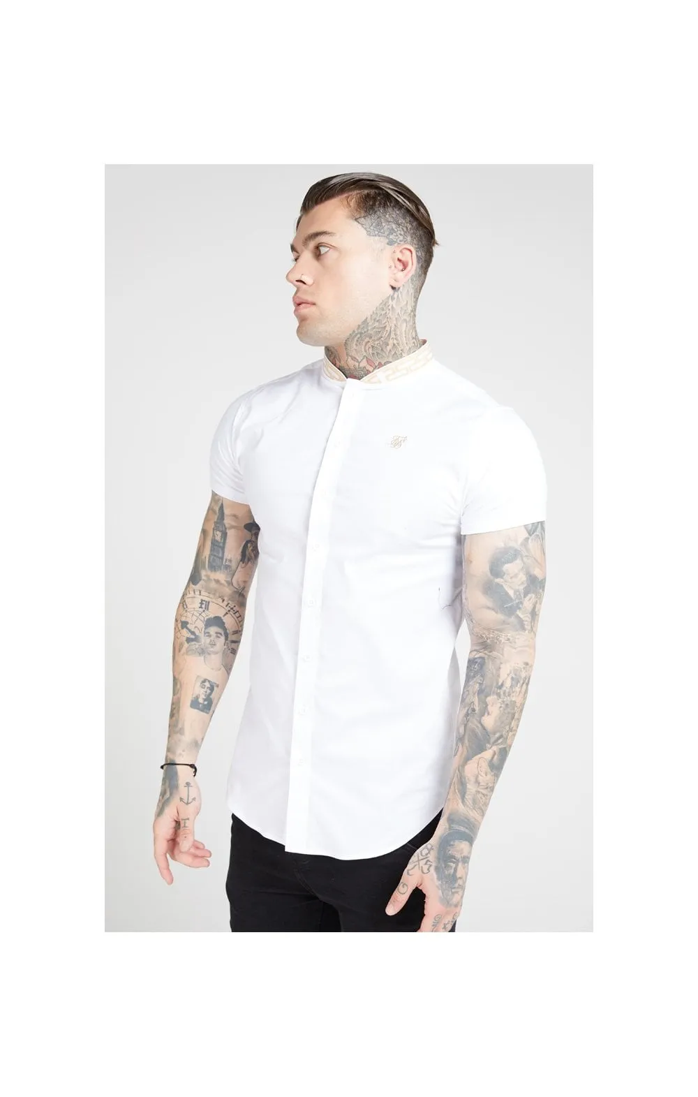 SikSilk S/S Tape Collar Shirt – White & Gold sold by Siksilk