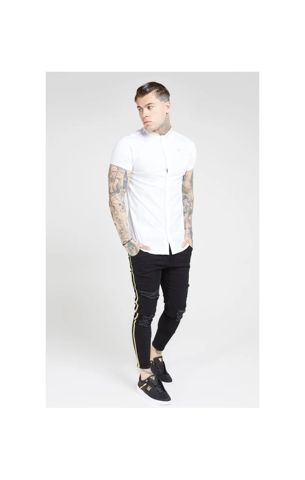 SikSilk S/S Tape Collar Shirt – White & Gold sold by Siksilk product image thumbnail 5