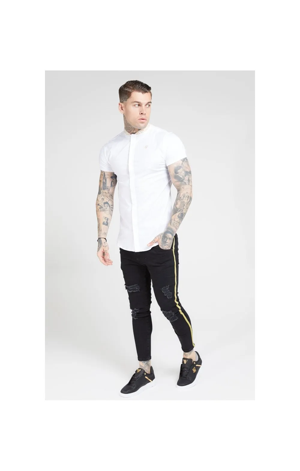 SikSilk S/S Tape Collar Shirt – White & Gold sold by Siksilk product image thumbnail 3