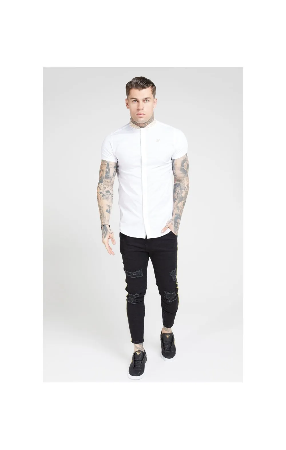 SikSilk S/S Tape Collar Shirt – White & Gold sold by Siksilk product image thumbnail 4