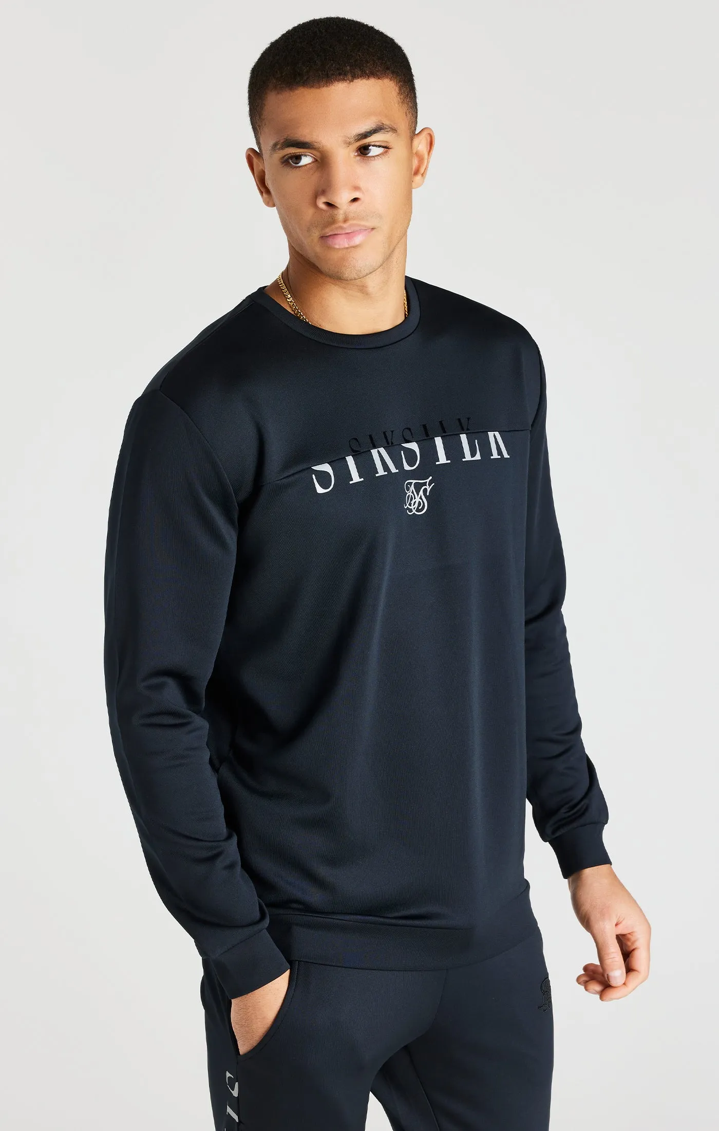 Black Reflective Crew Neck Sweatshirt sold by Siksilk