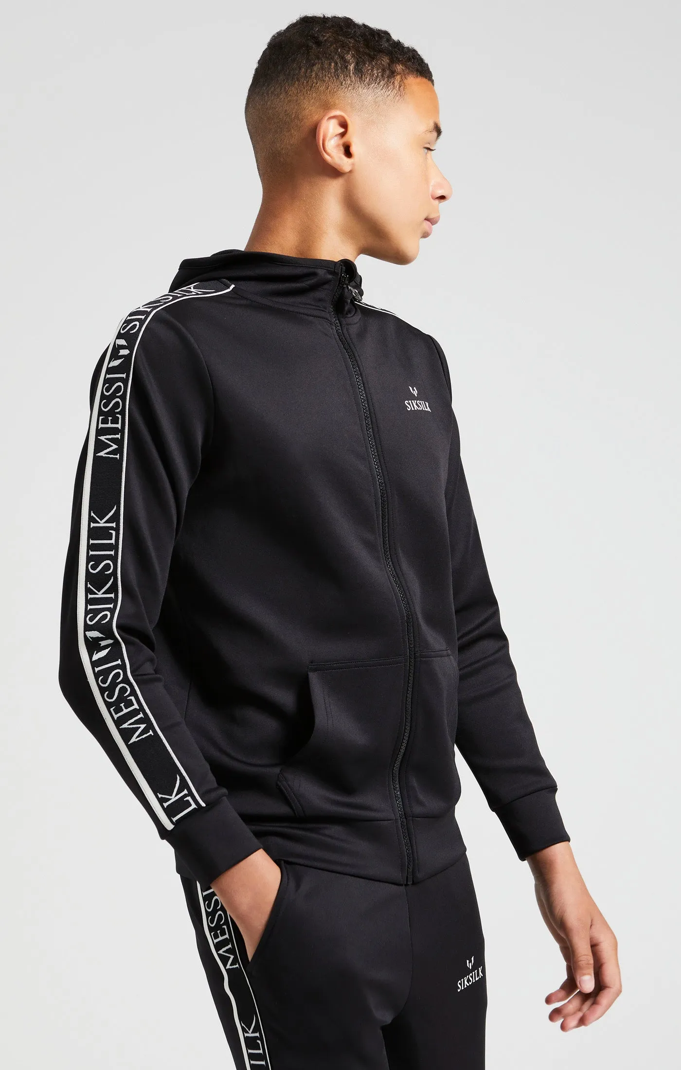 Boys Messi x SikSilk Black Taped Zip Thru Hoodie sold by Siksilk product image thumbnail 3