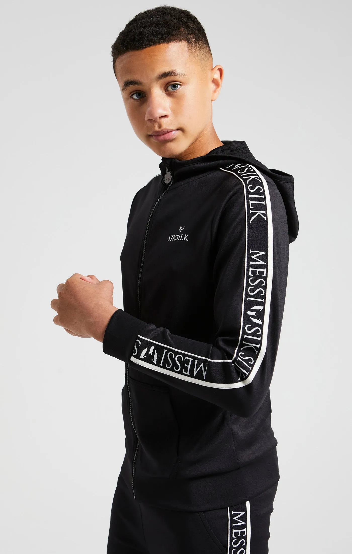 Boys Messi x SikSilk Black Taped Zip Thru Hoodie sold by Siksilk