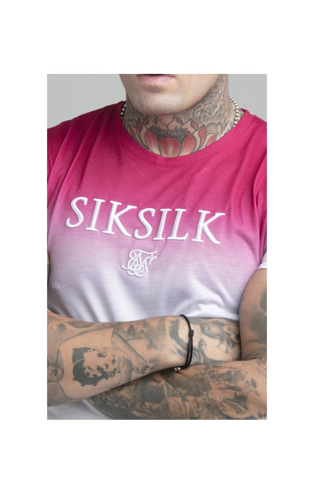 Pink Embroidered Muscle Fit T-Shirt sold by Siksilk product image thumbnail 2