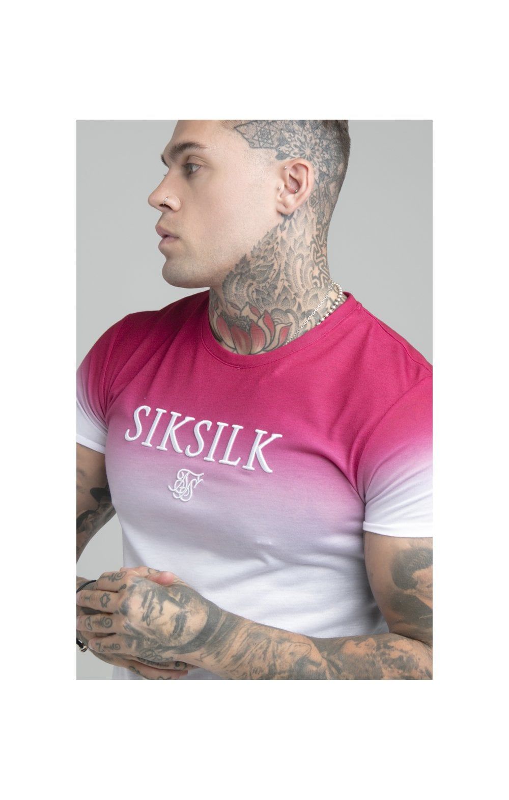 Pink Embroidered Muscle Fit T-Shirt sold by Siksilk product image thumbnail 3