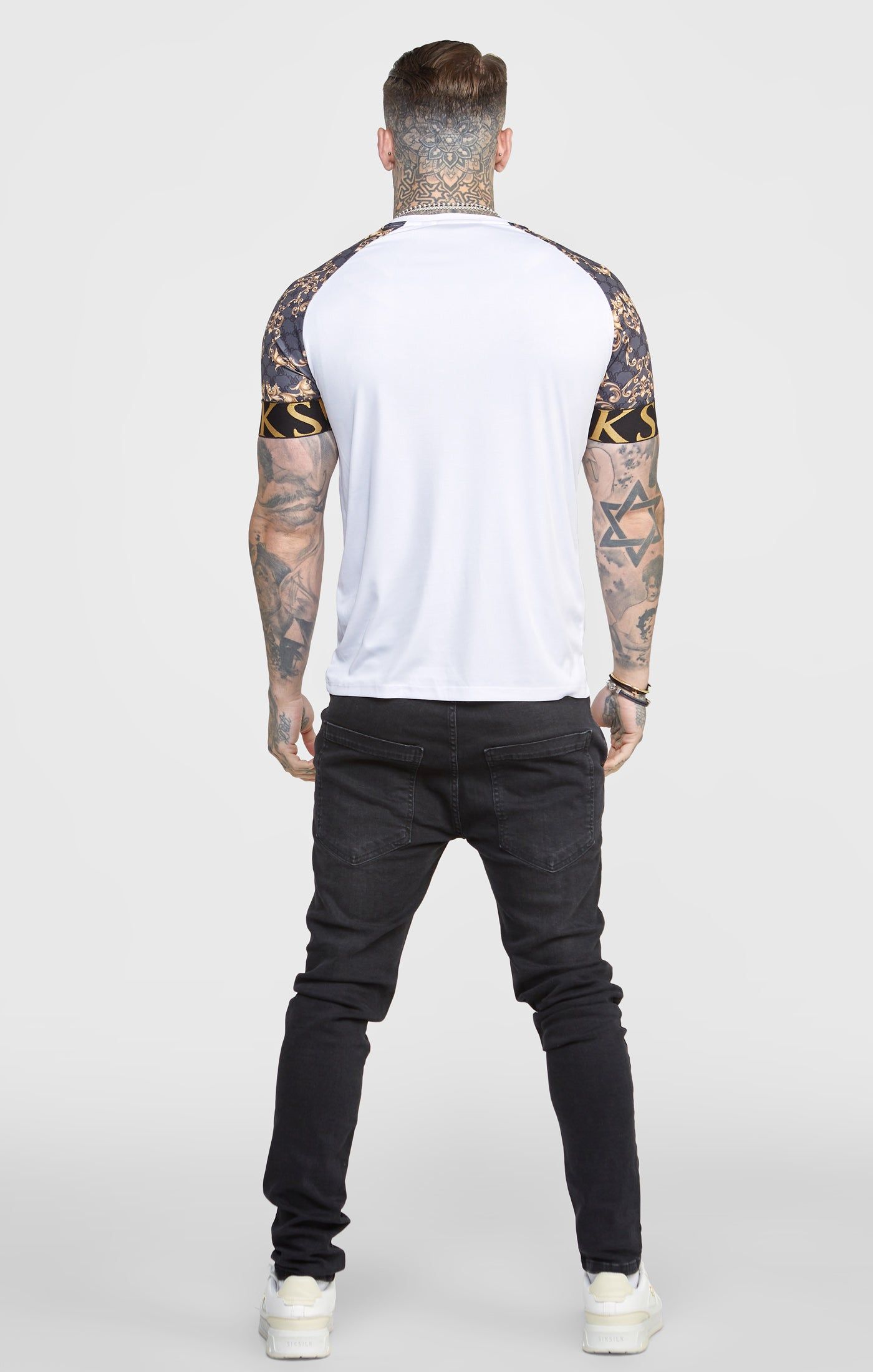 White Venetian Print Raglan Elastic Cuff T-Shirt sold by Siksilk product image thumbnail 5