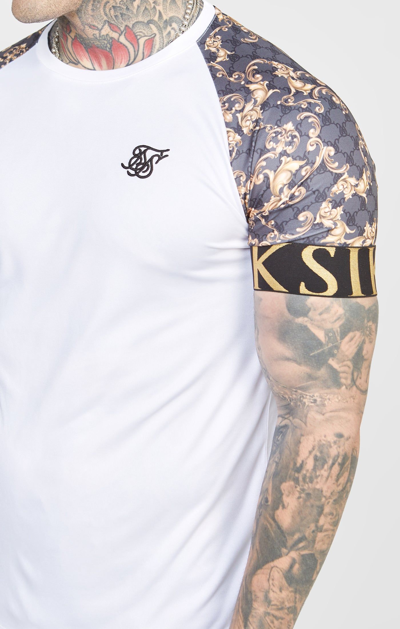 White Venetian Print Raglan Elastic Cuff T-Shirt sold by Siksilk product image thumbnail 2