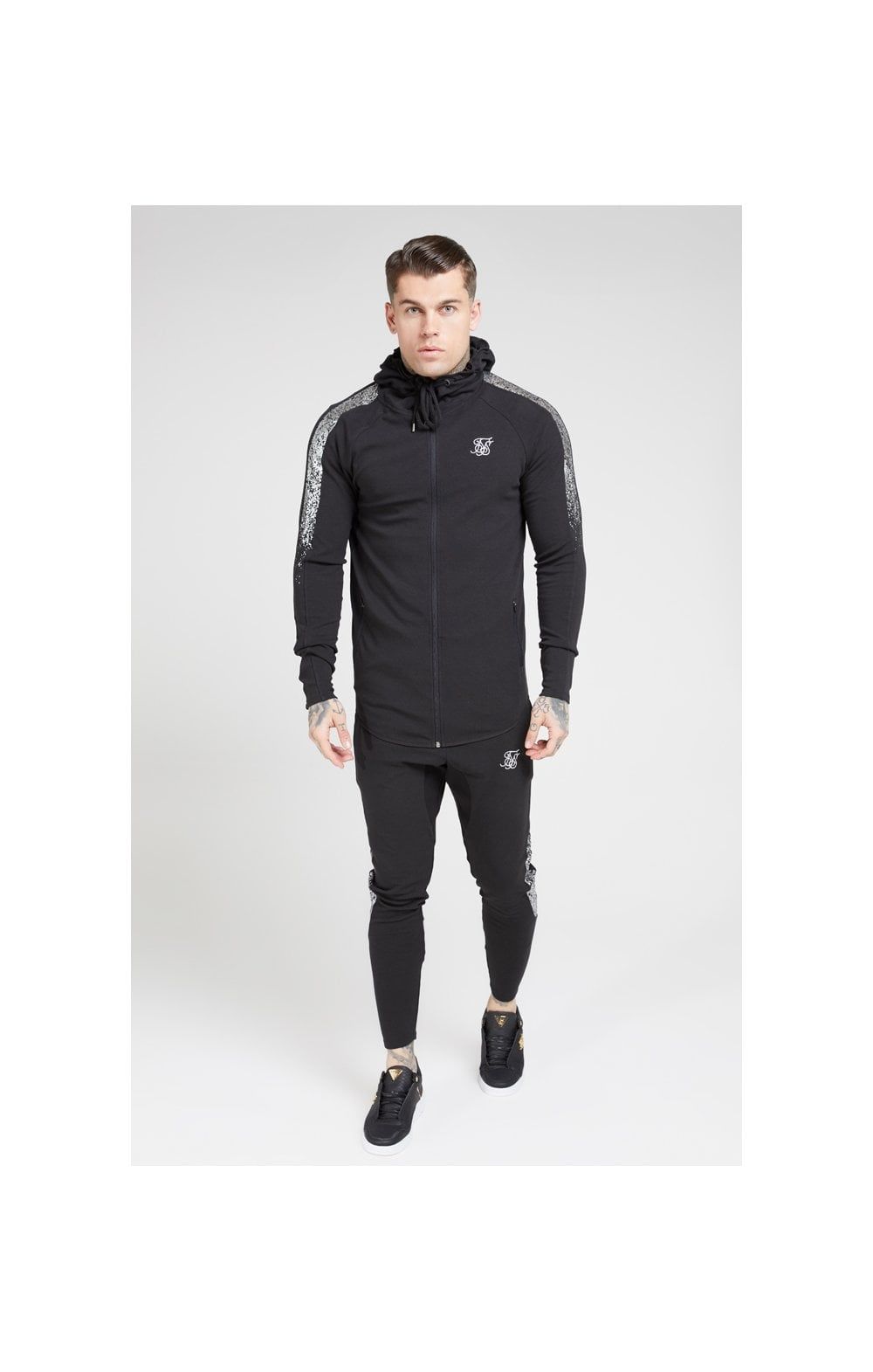 SikSilk Fade Panel Zip Through Hoodie – Black & Silver sold by Siksilk product image thumbnail 4