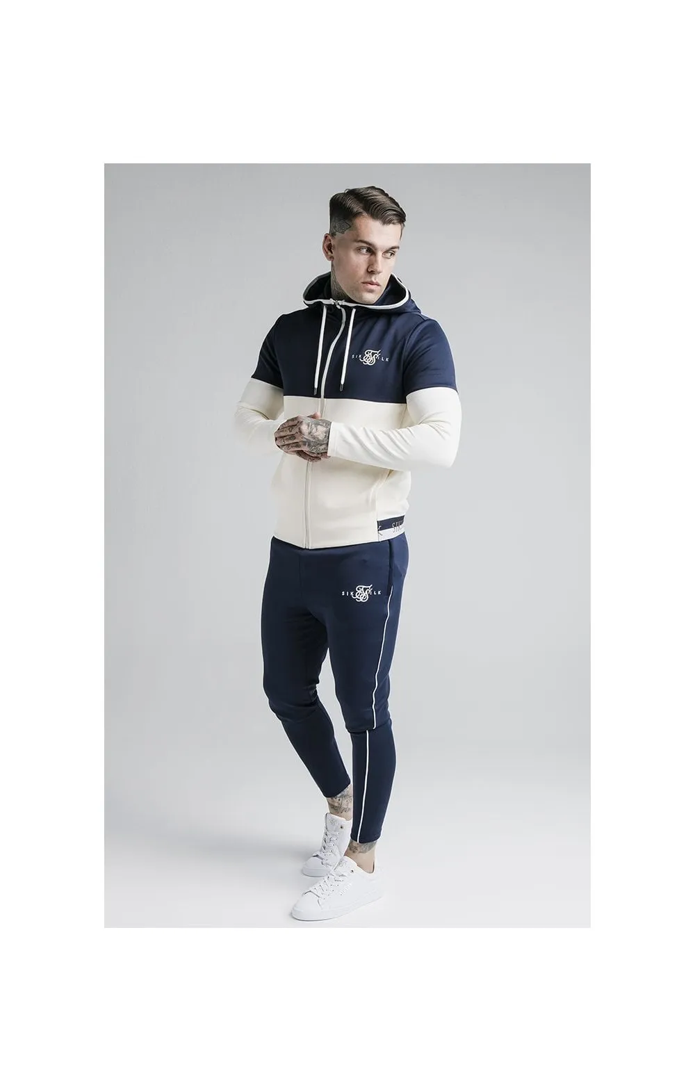 SikSilk Agility Deluxe Zip Through Hoodie - Navy & Off White sold by Siksilk product image thumbnail 5