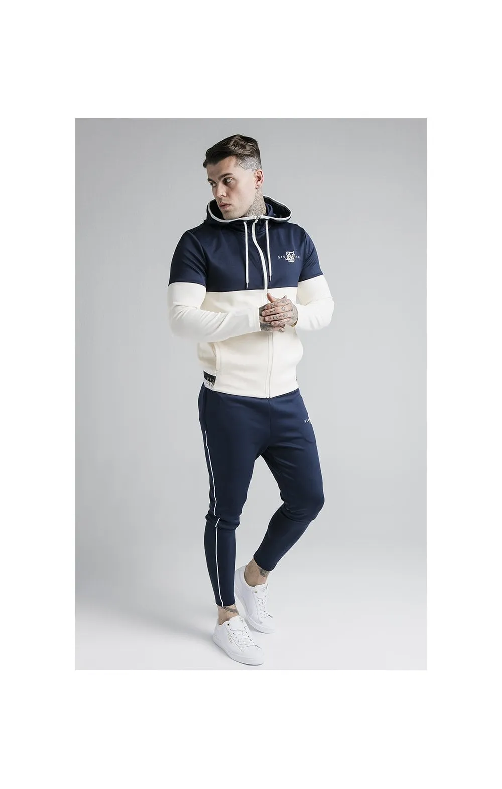 SikSilk Agility Deluxe Zip Through Hoodie - Navy & Off White sold by Siksilk product image thumbnail 3