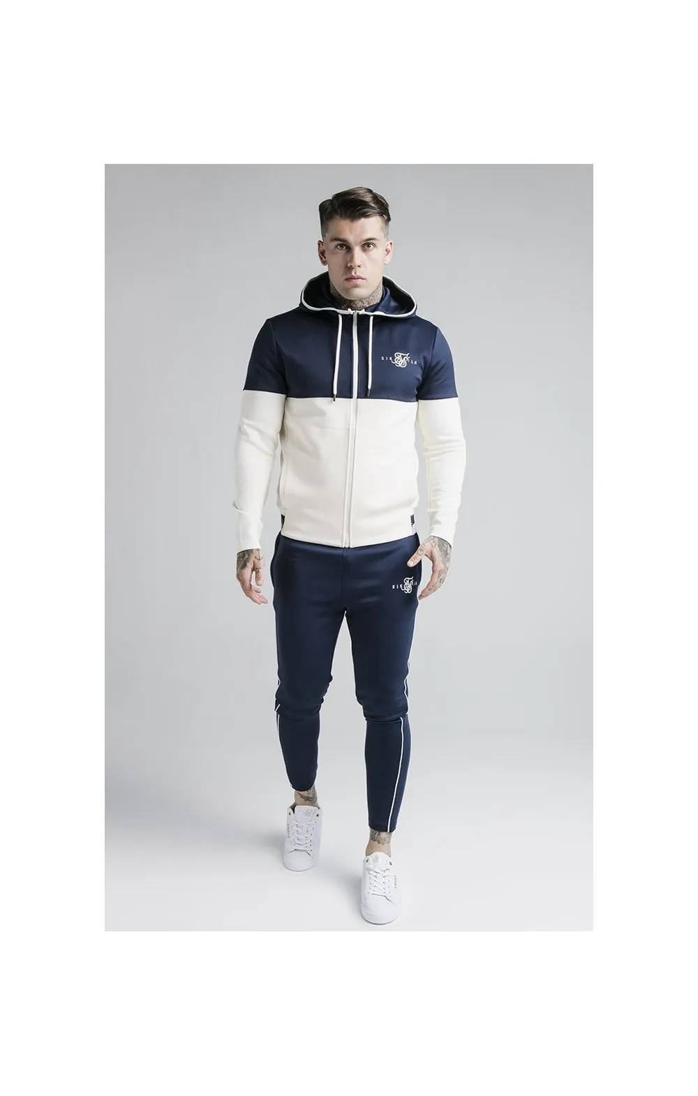 SikSilk Agility Deluxe Zip Through Hoodie - Navy & Off White sold by Siksilk product image thumbnail 4