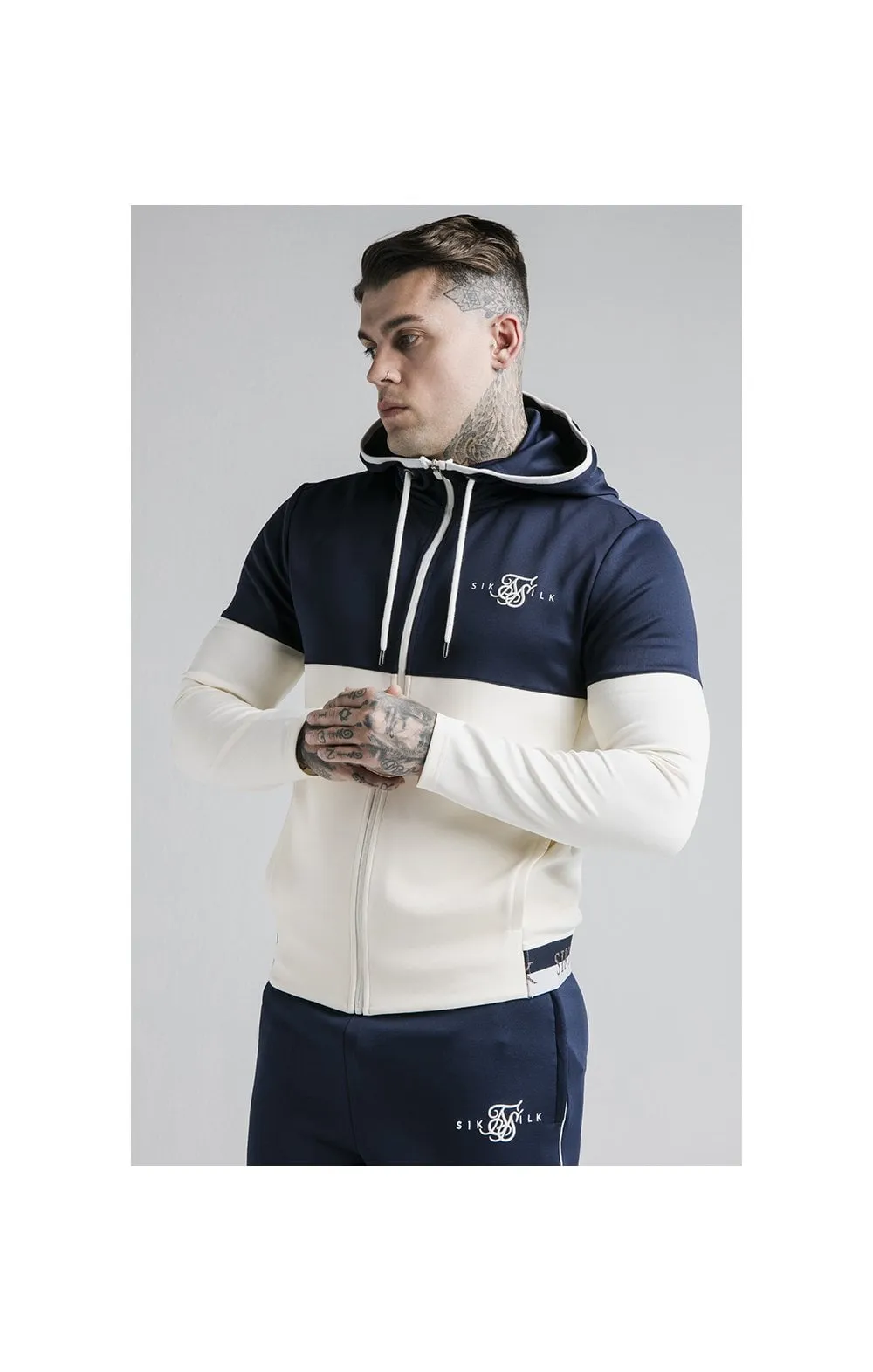 SikSilk Agility Deluxe Zip Through Hoodie - Navy & Off White sold by Siksilk