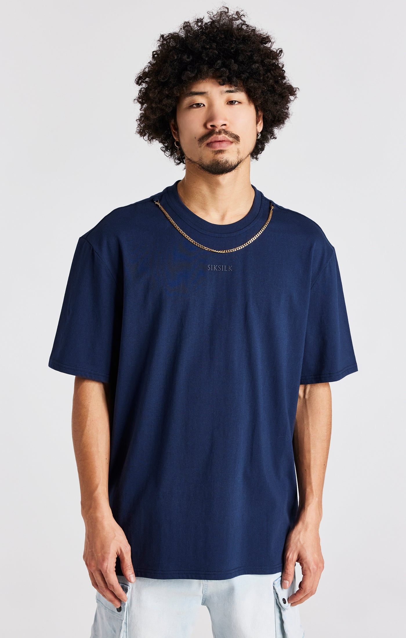 Navy Oversized Chain T-Shirt sold by Siksilk