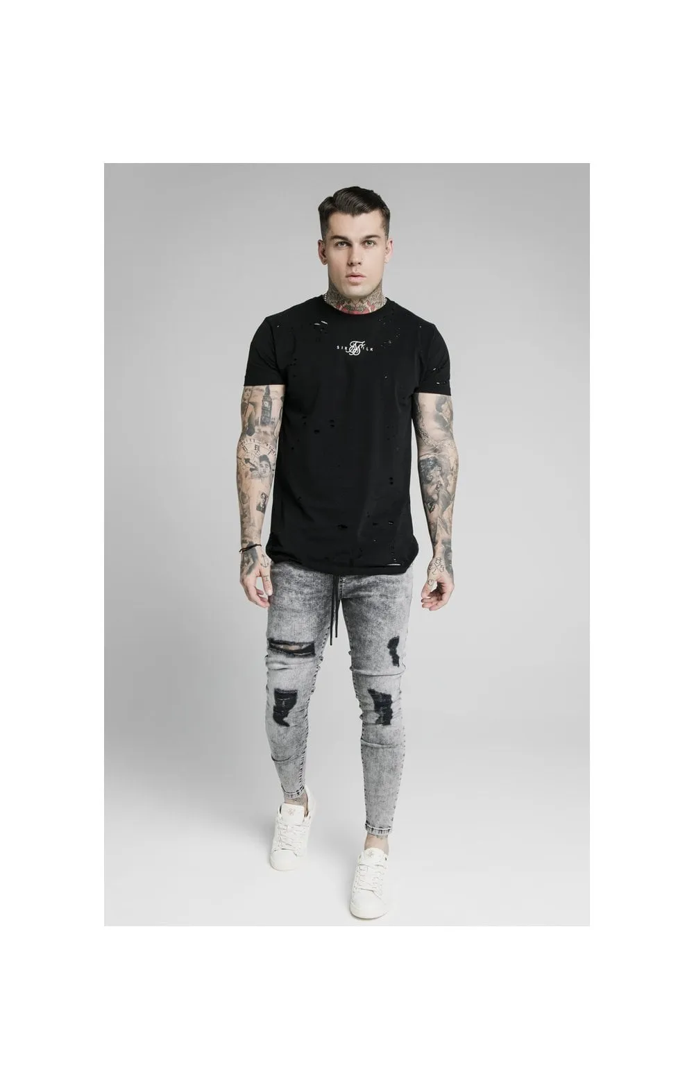 SikSilk Elasticated Tape Skinny Distressed Jeans - Snow Wash sold by Siksilk product image thumbnail 4