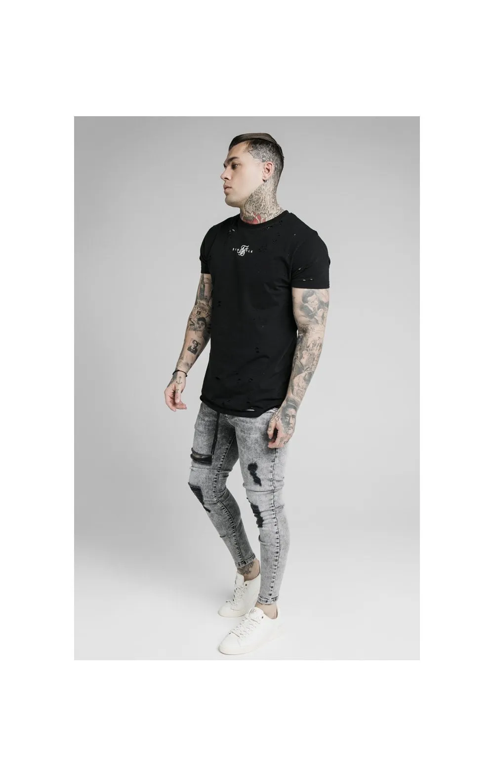 SikSilk Elasticated Tape Skinny Distressed Jeans - Snow Wash sold by Siksilk product image thumbnail 5