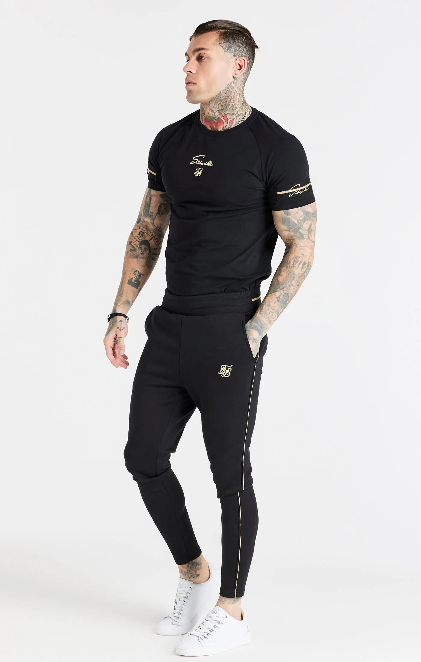 Black Raglan Muscle Fit T-Shirt sold by Siksilk product image thumbnail 4