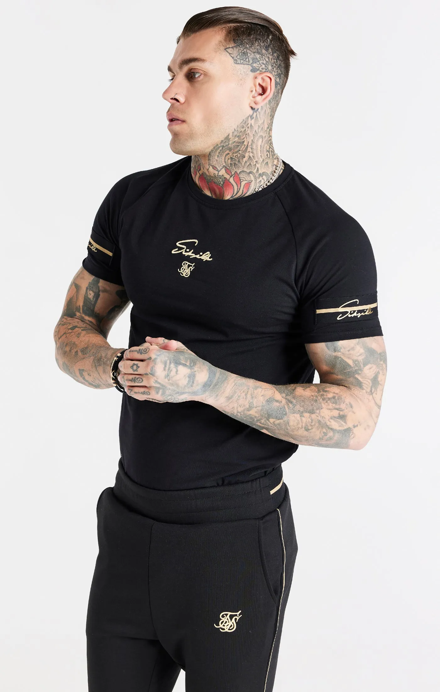 Black Raglan Muscle Fit T-Shirt sold by Siksilk