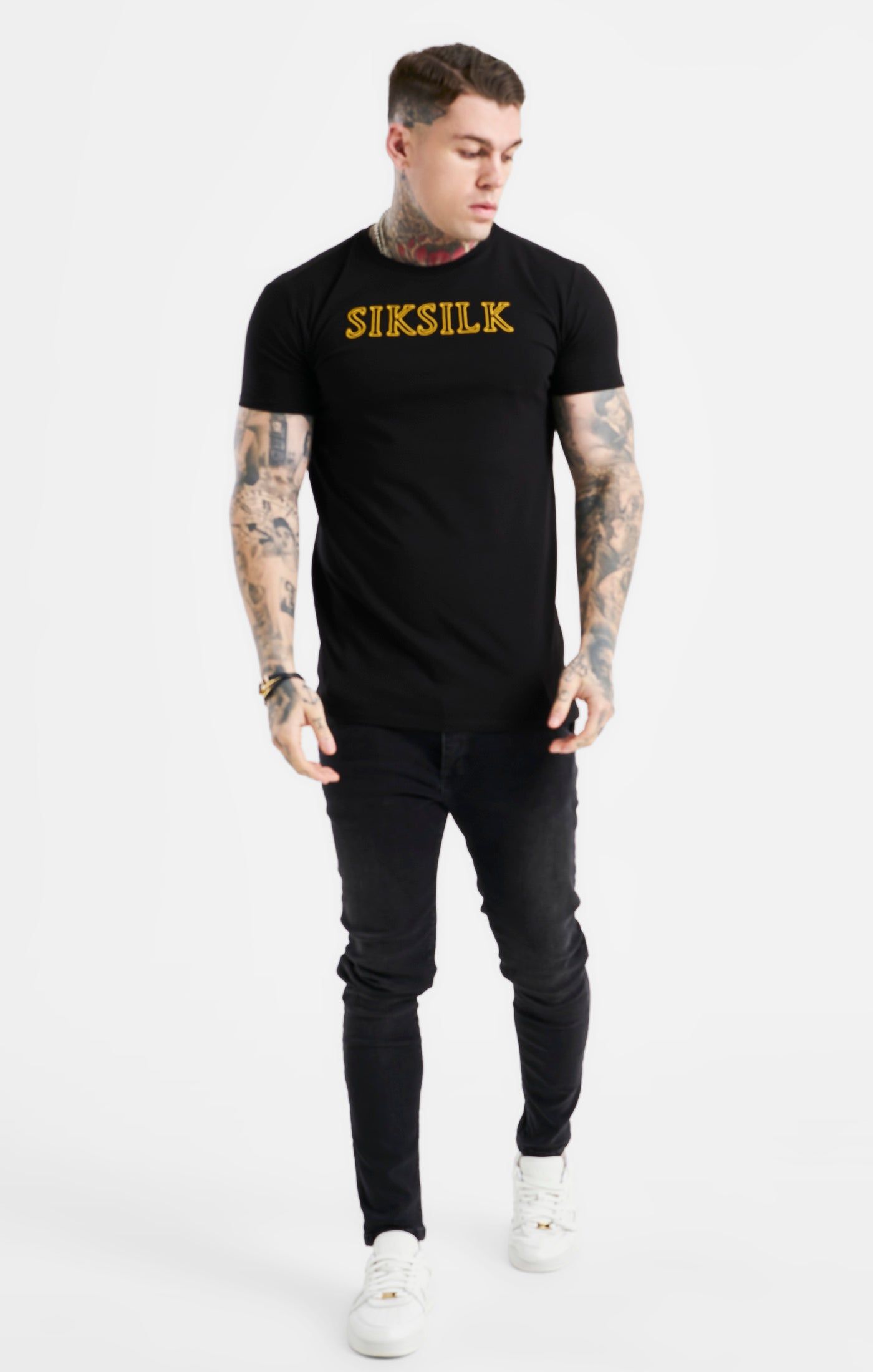 Black SikSilk Logo Muscle Fit T-Shirt sold by Siksilk product image thumbnail 3