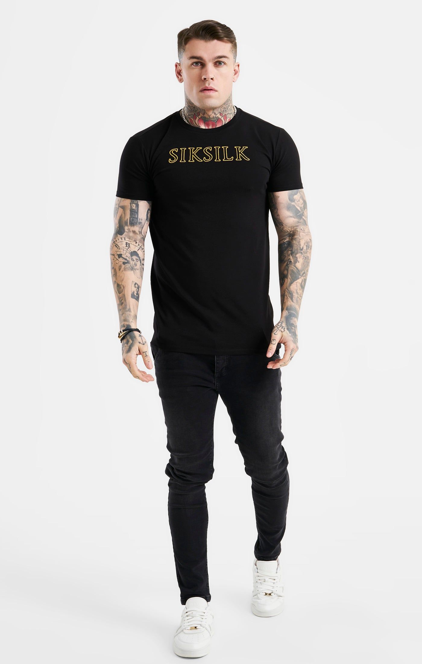 Black SikSilk Logo Muscle Fit T-Shirt sold by Siksilk product image thumbnail 4