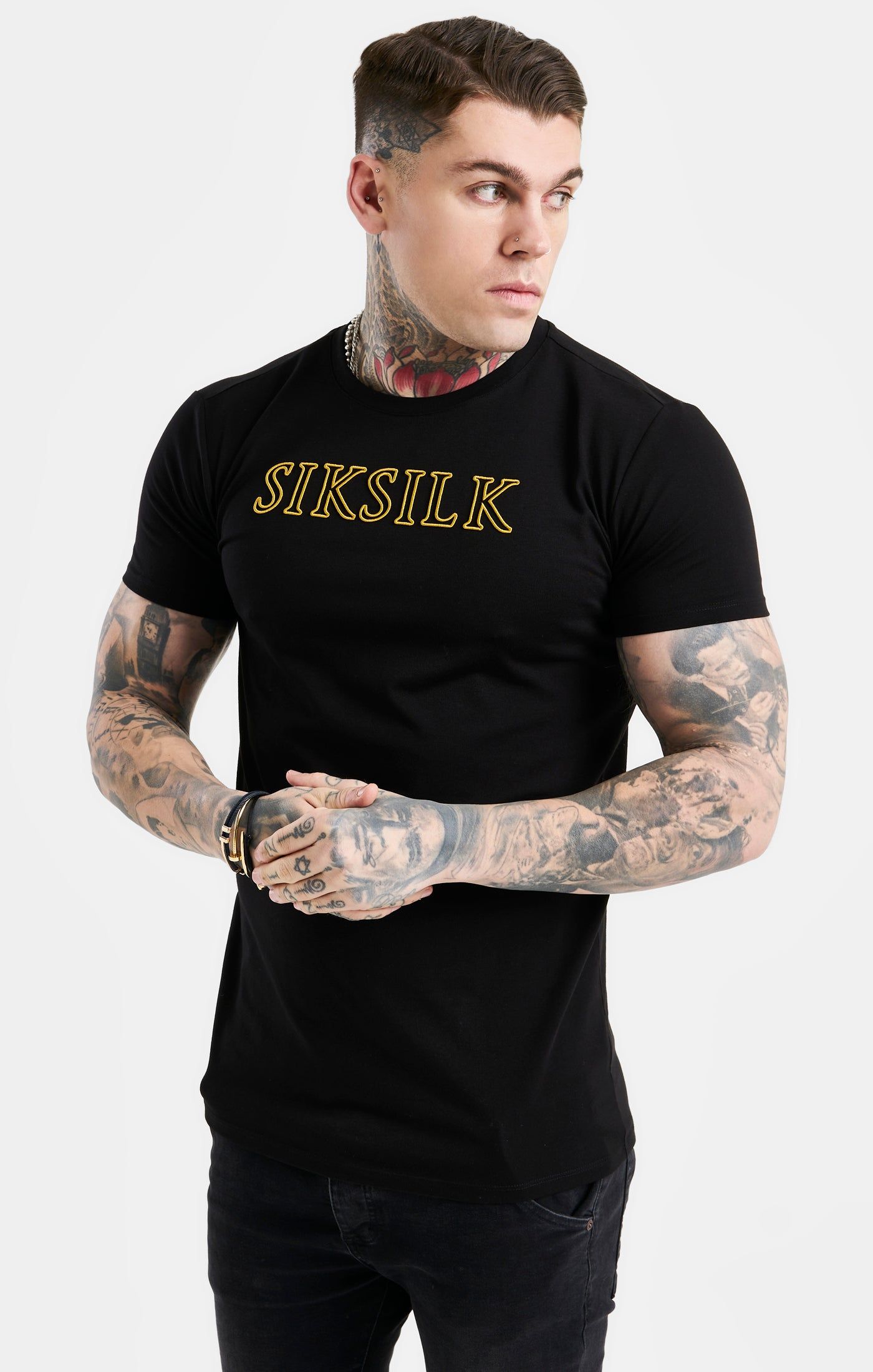 Black SikSilk Logo Muscle Fit T-Shirt sold by Siksilk