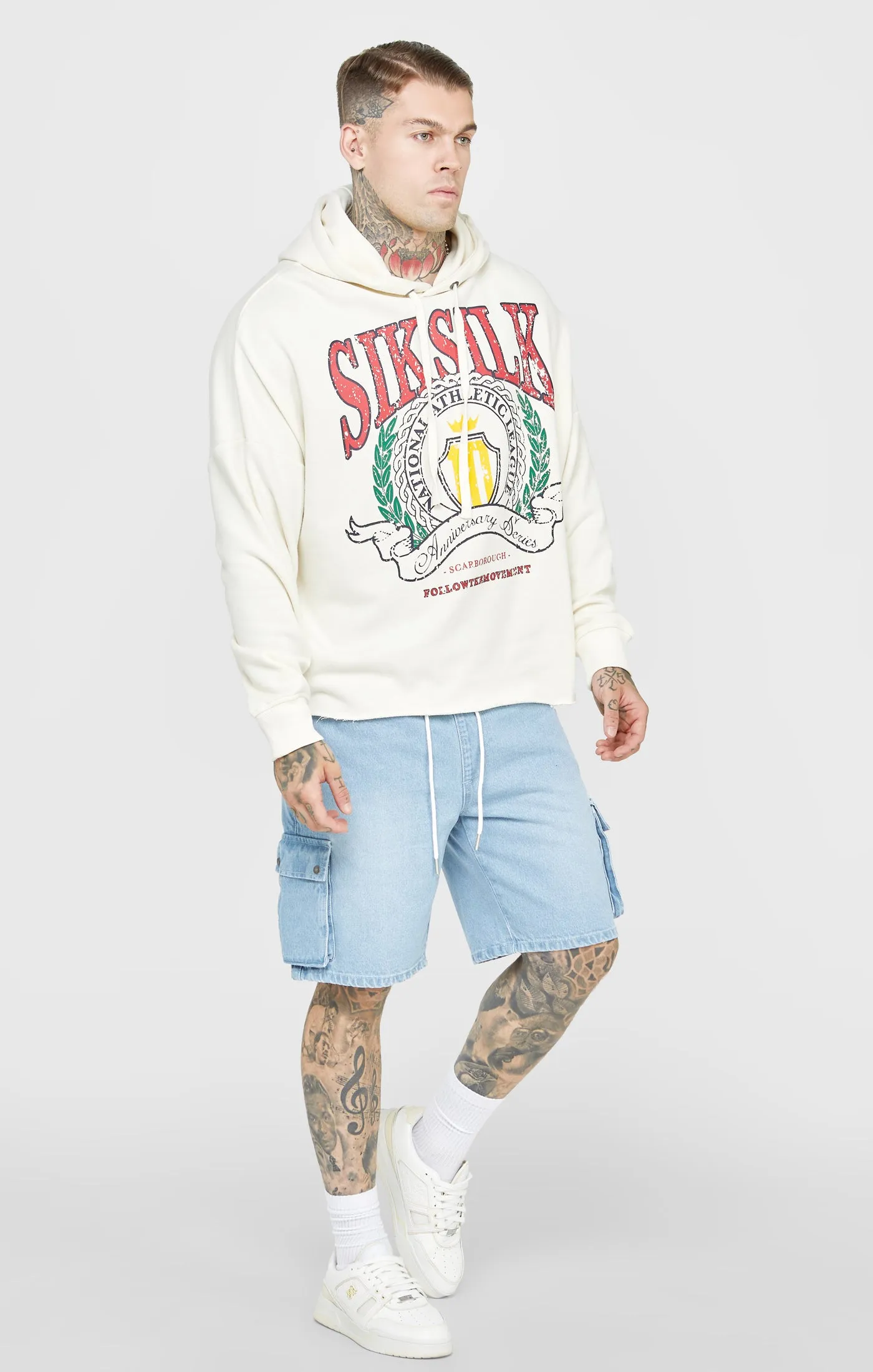 Ecru Crest Print Oversized Overhead Hoodie sold by Siksilk product image thumbnail 4