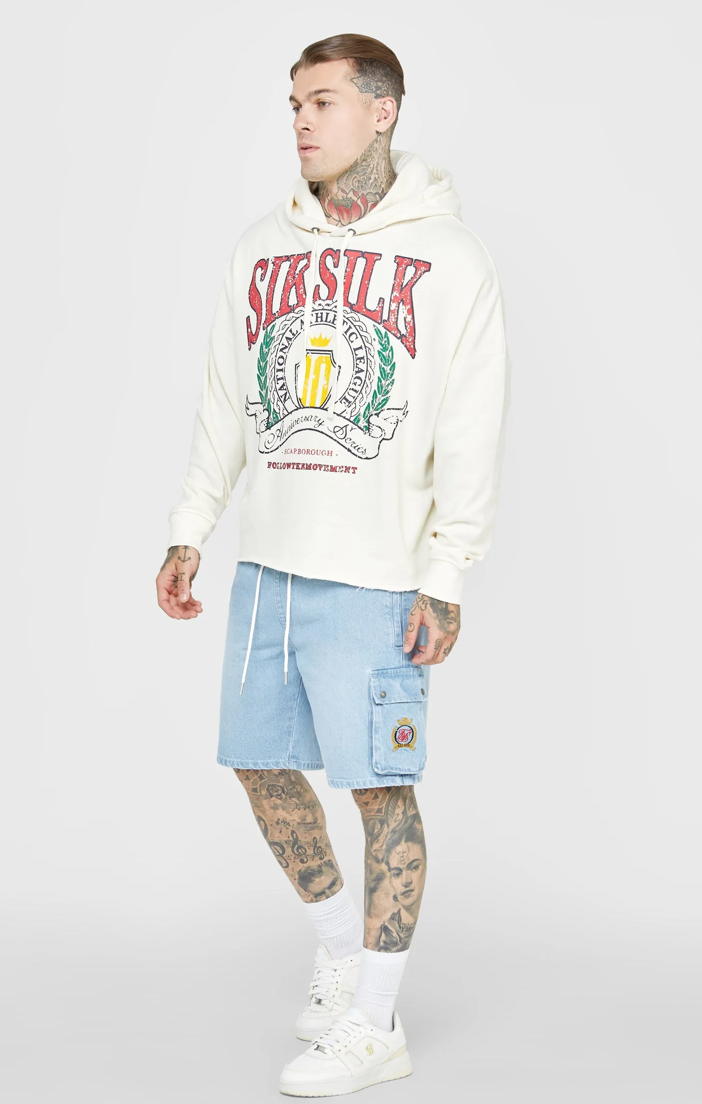 Ecru Crest Print Oversized Overhead Hoodie sold by Siksilk product image thumbnail 3