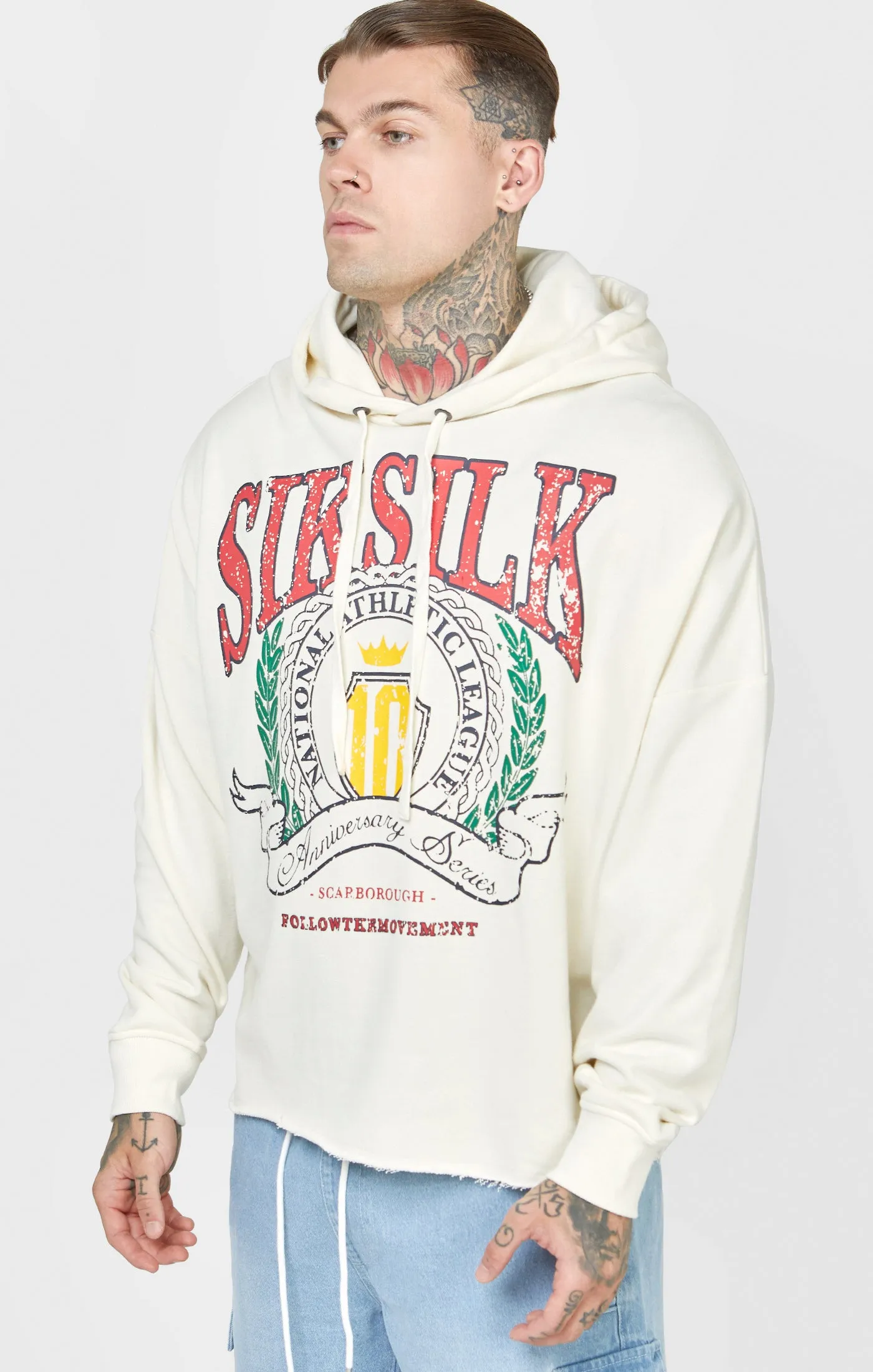 Ecru Crest Print Oversized Overhead Hoodie sold by Siksilk