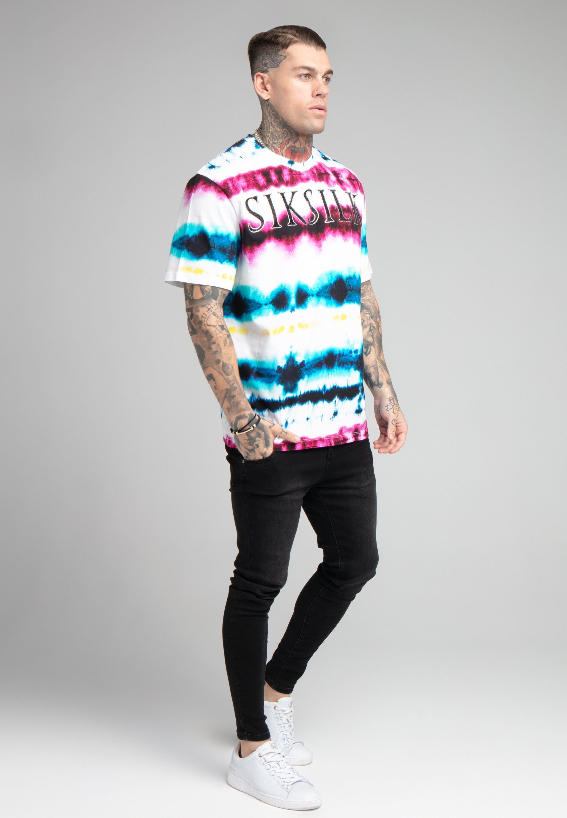 White Tie Dye Rhinestone Oversized T-Shirt sold by Siksilk product image thumbnail 3