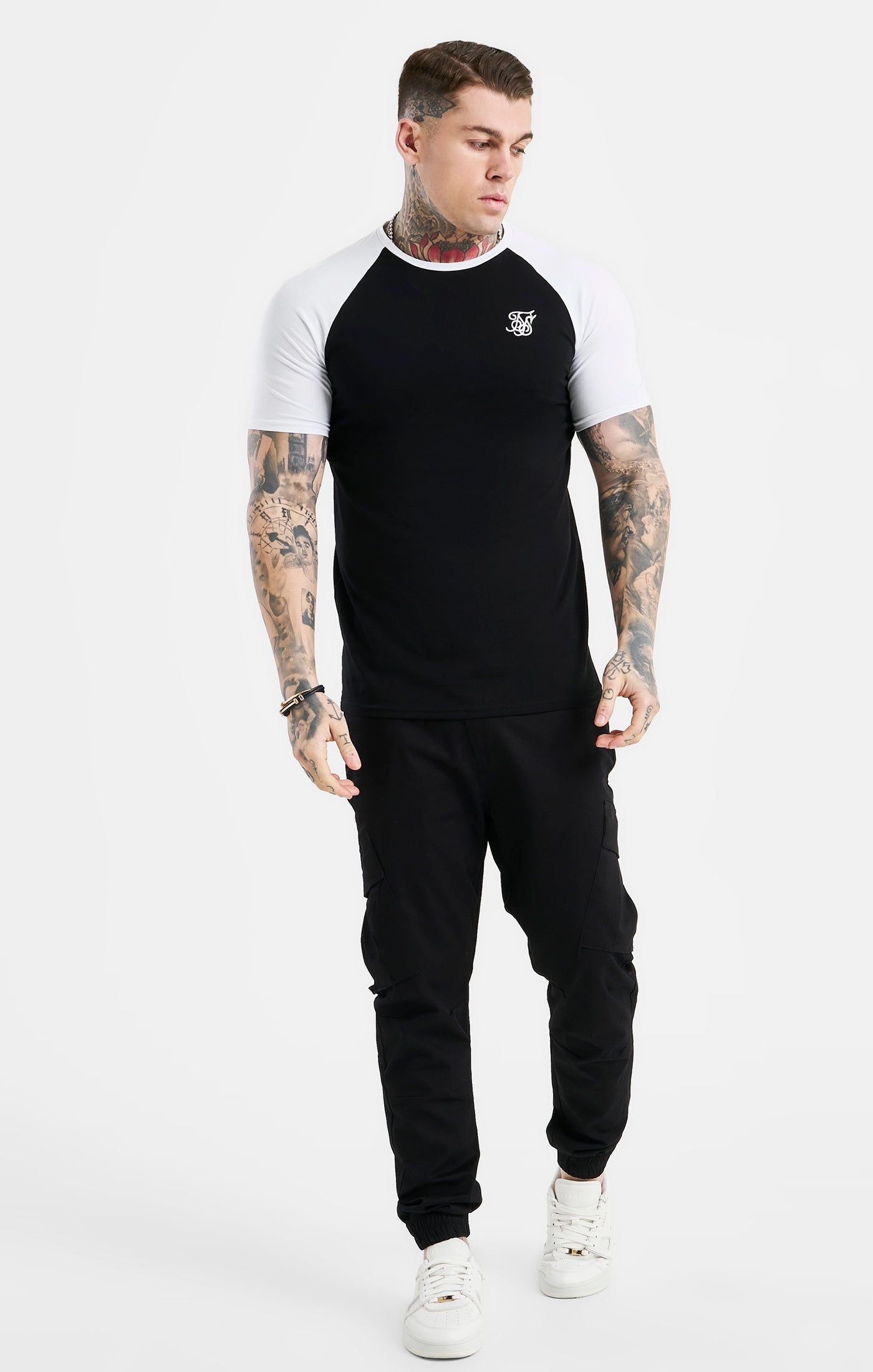 Black Raglan Muscle Fit T-Shirt sold by Siksilk product image thumbnail 4