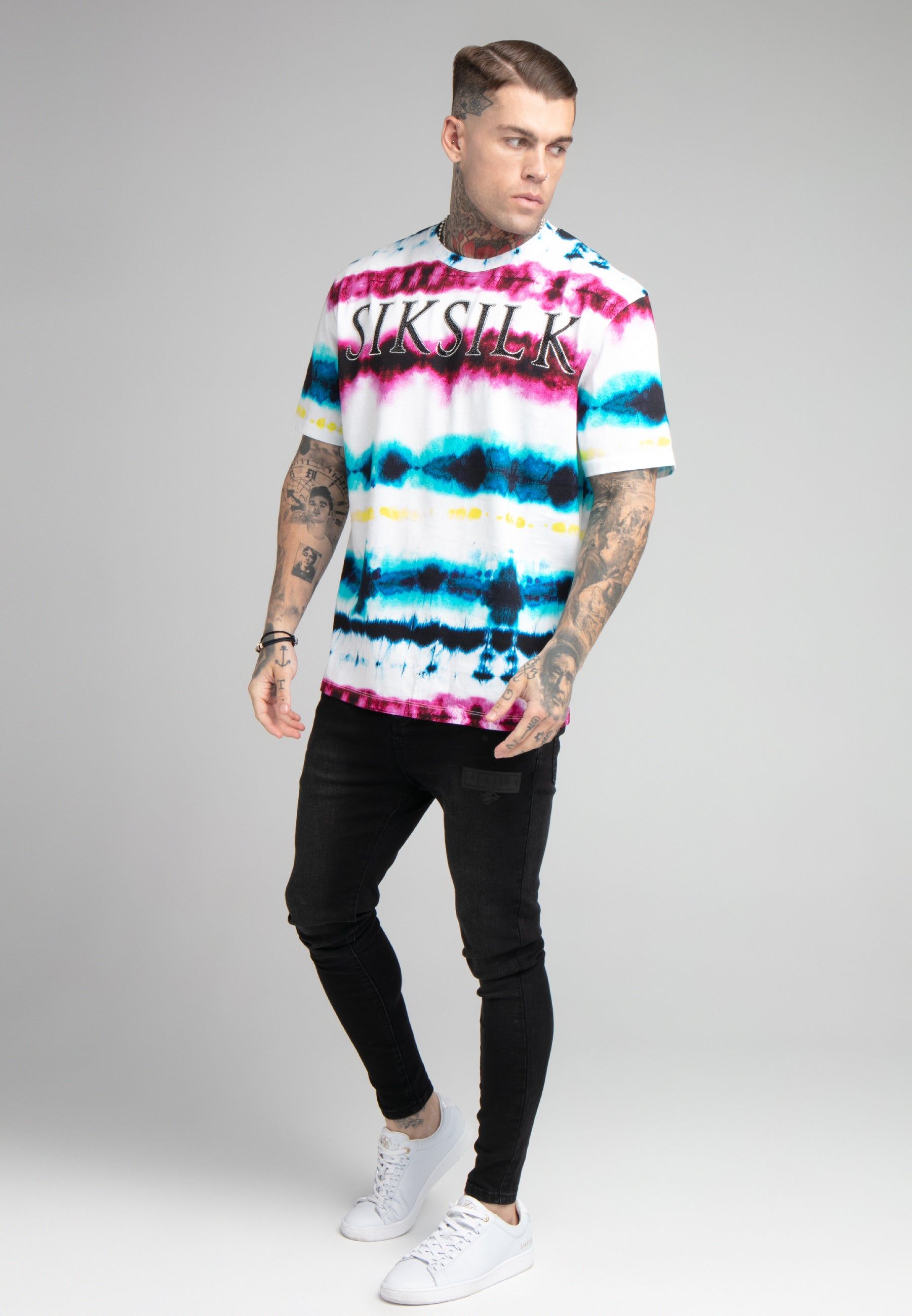 White Tie Dye Rhinestone Oversized T-Shirt sold by Siksilk product image thumbnail 4