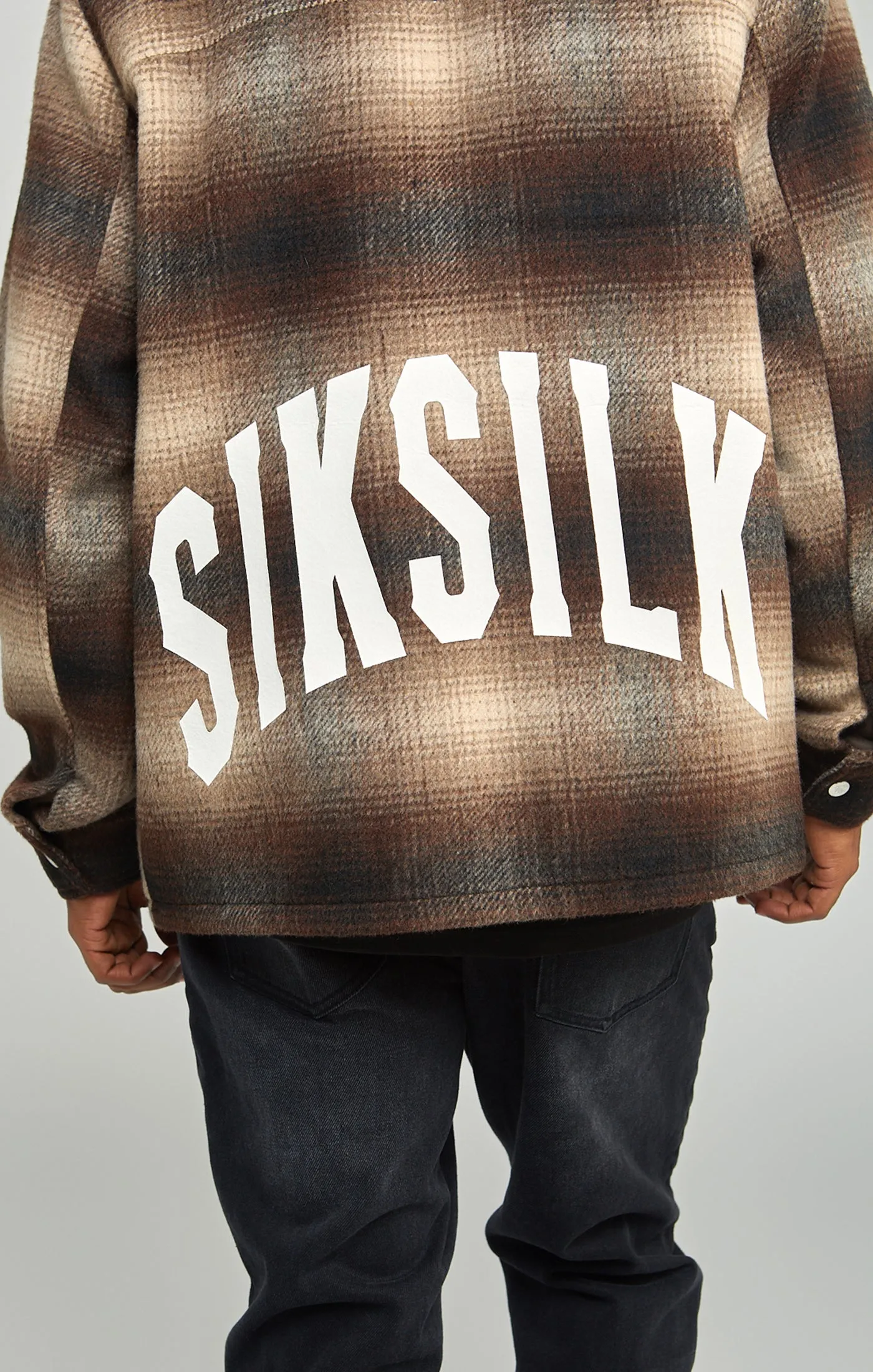 Brown Printed Logo Check Overshirt sold by Siksilk product image thumbnail 2