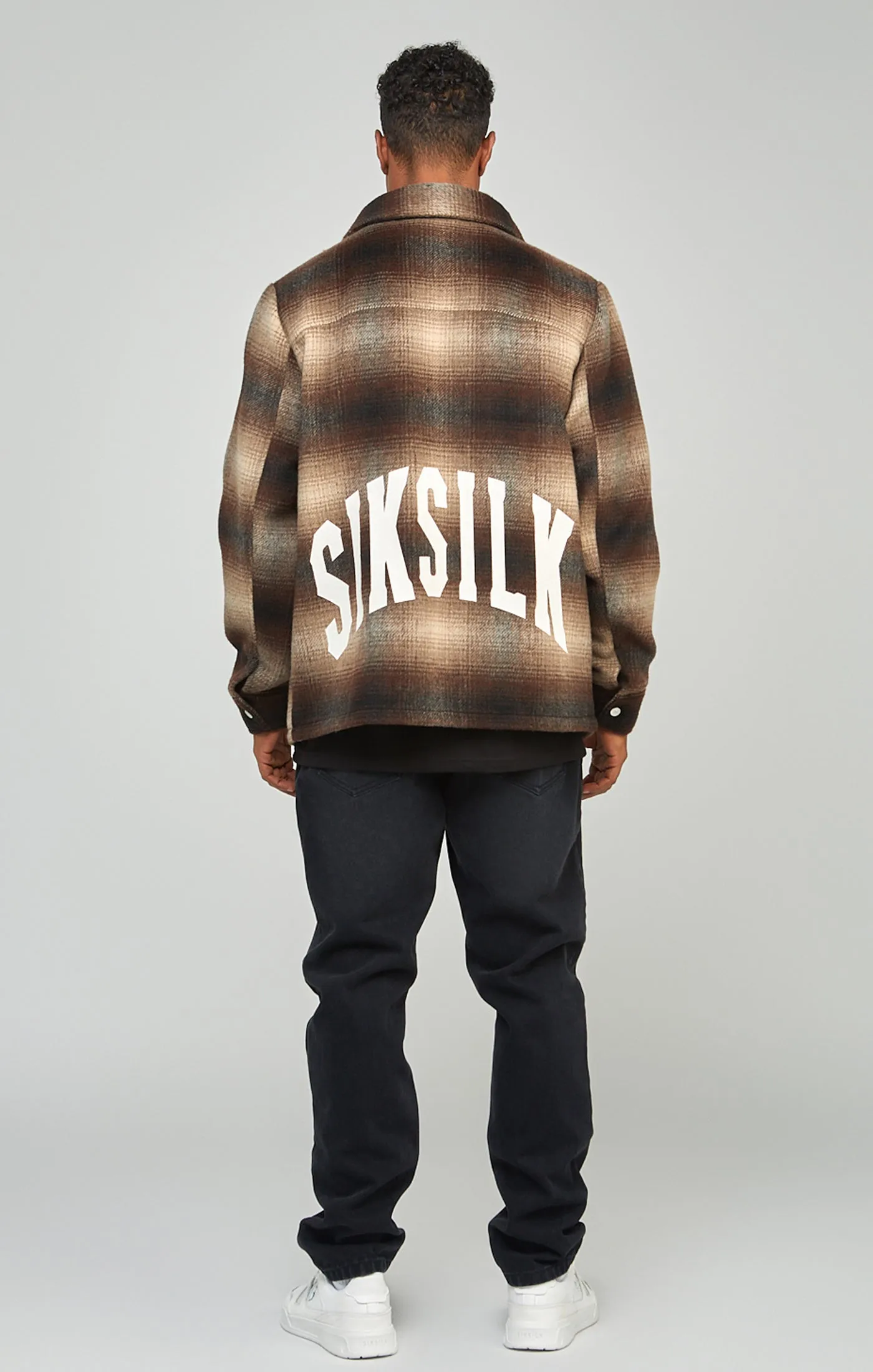 Brown Printed Logo Check Overshirt sold by Siksilk product image thumbnail 5