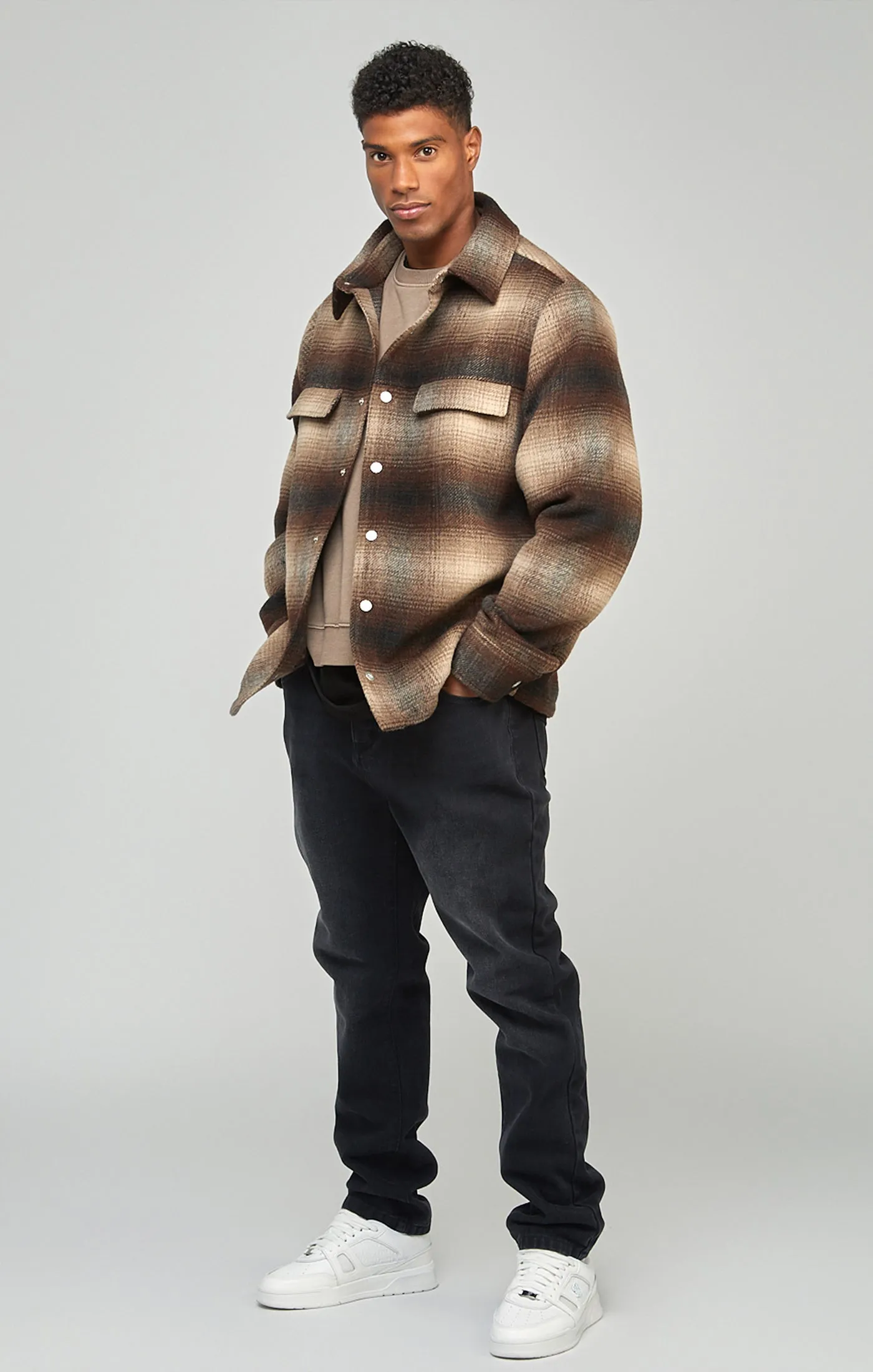 Brown Printed Logo Check Overshirt sold by Siksilk product image thumbnail 3