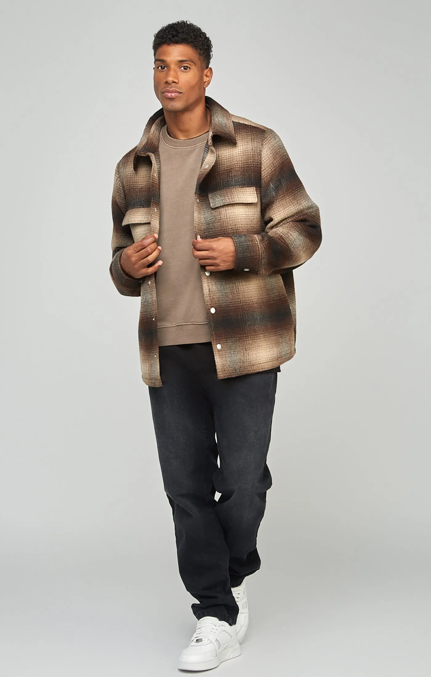 Brown Printed Logo Check Overshirt sold by Siksilk product image thumbnail 4