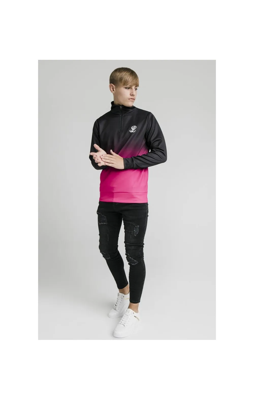 Illusive London Funnel Neck 1/4 Zip Hoodie - Black & Pink sold by Siksilk product image thumbnail 4