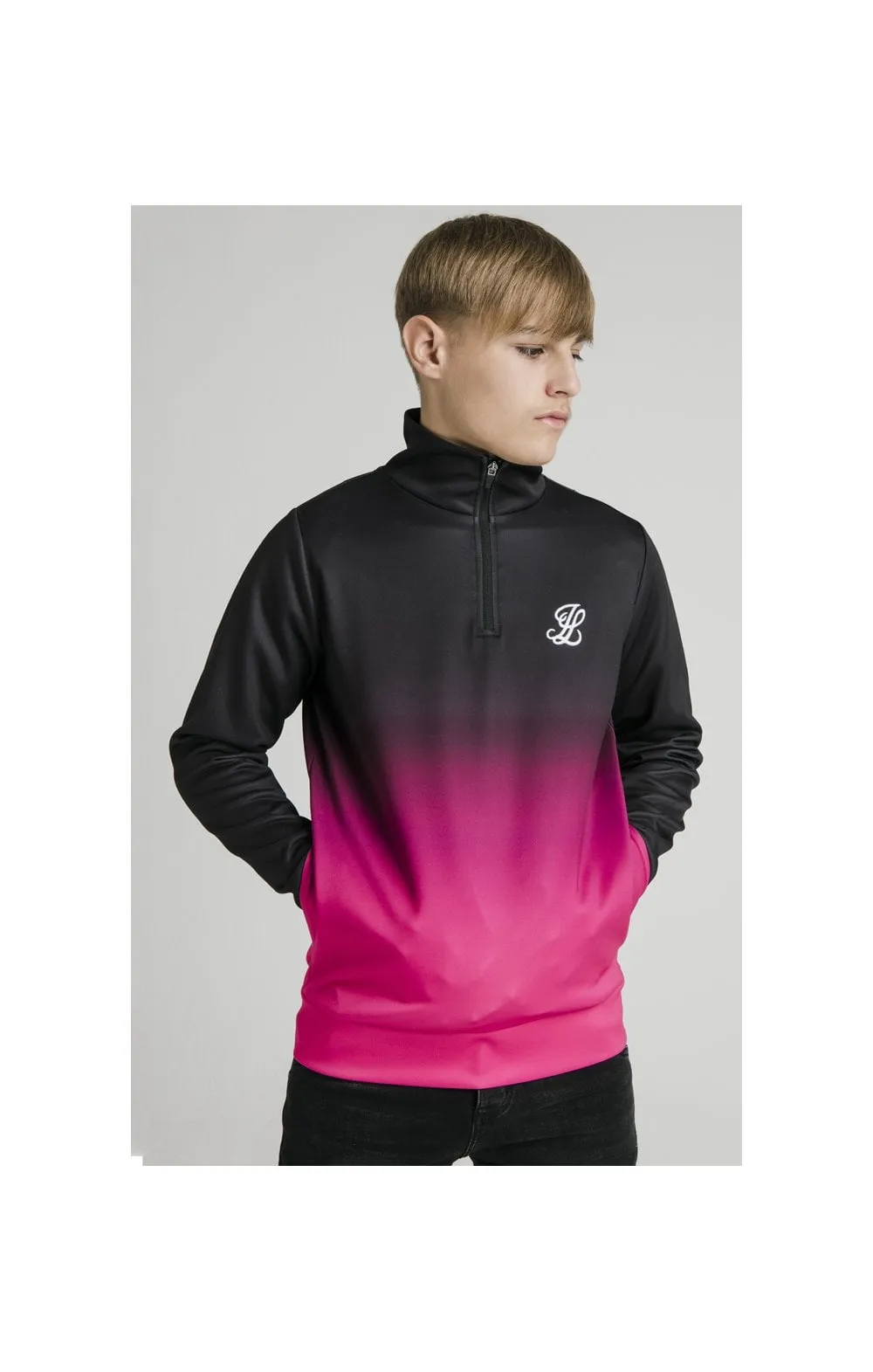 Illusive London Funnel Neck 1/4 Zip Hoodie - Black & Pink sold by Siksilk